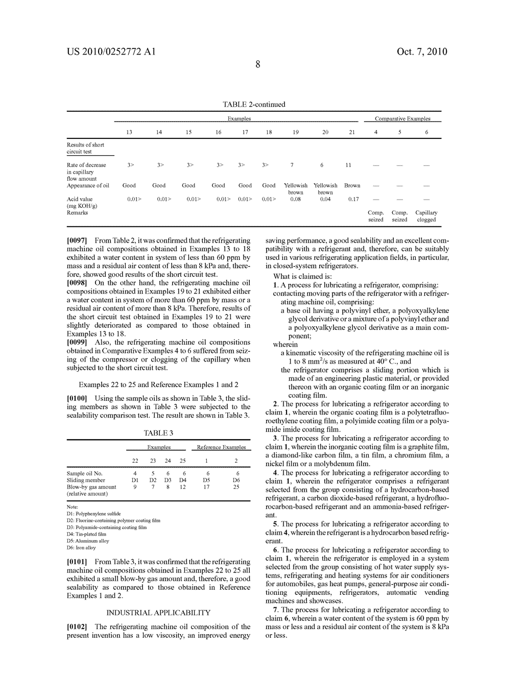 PROCESS FOR LUBRICATING A REFRIGERATOR CONTAINING SLIDING PARTS MADE OF AN ENGINEERING PLASTIC MATERIAL - diagram, schematic, and image 09