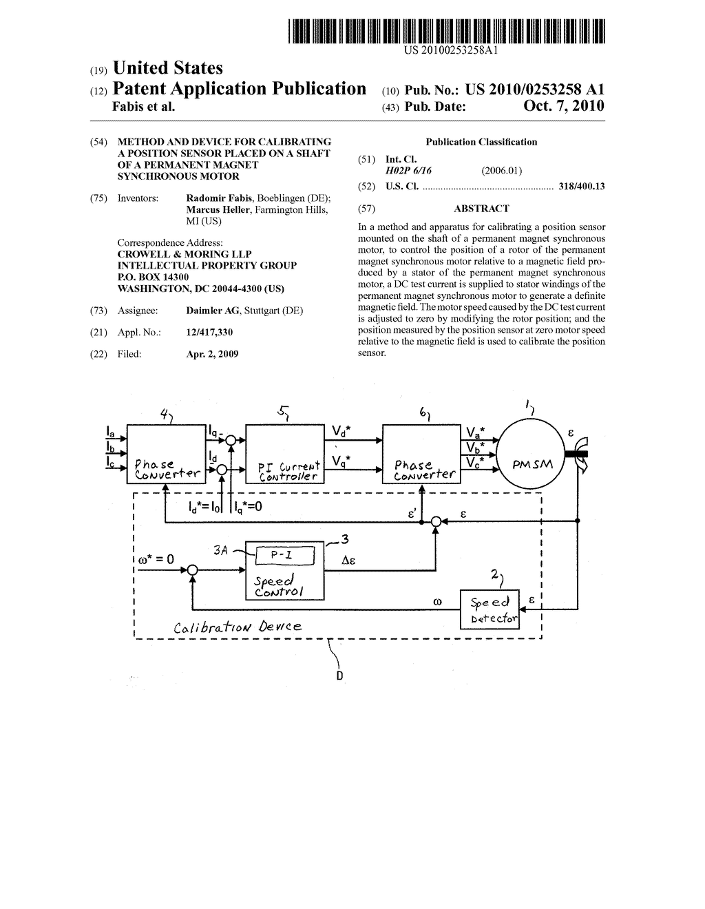 Method and Device for Calibrating a Position Sensor Placed on a Shaft of a Permanent Magnet Synchronous Motor - diagram, schematic, and image 01