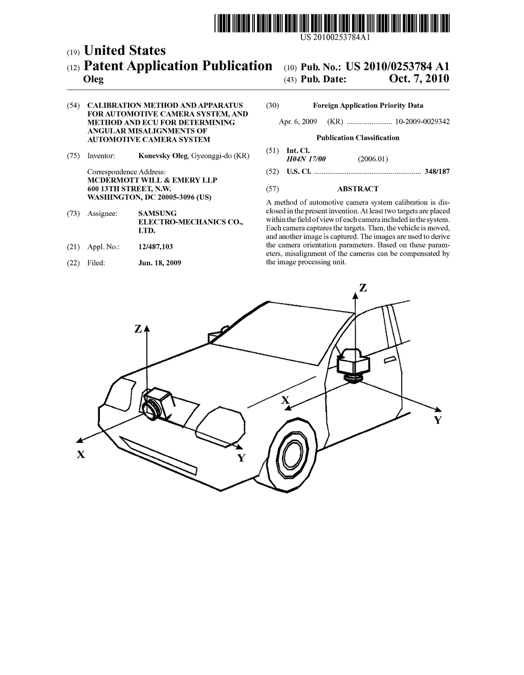 CALIBRATION METHOD AND APPARATUS FOR AUTOMOTIVE CAMERA SYSTEM, AND METHOD AND ECU FOR DETERMINING ANGULAR MISALIGNMENTS OF AUTOMOTIVE CAMERA SYSTEM - diagram, schematic, and image 01