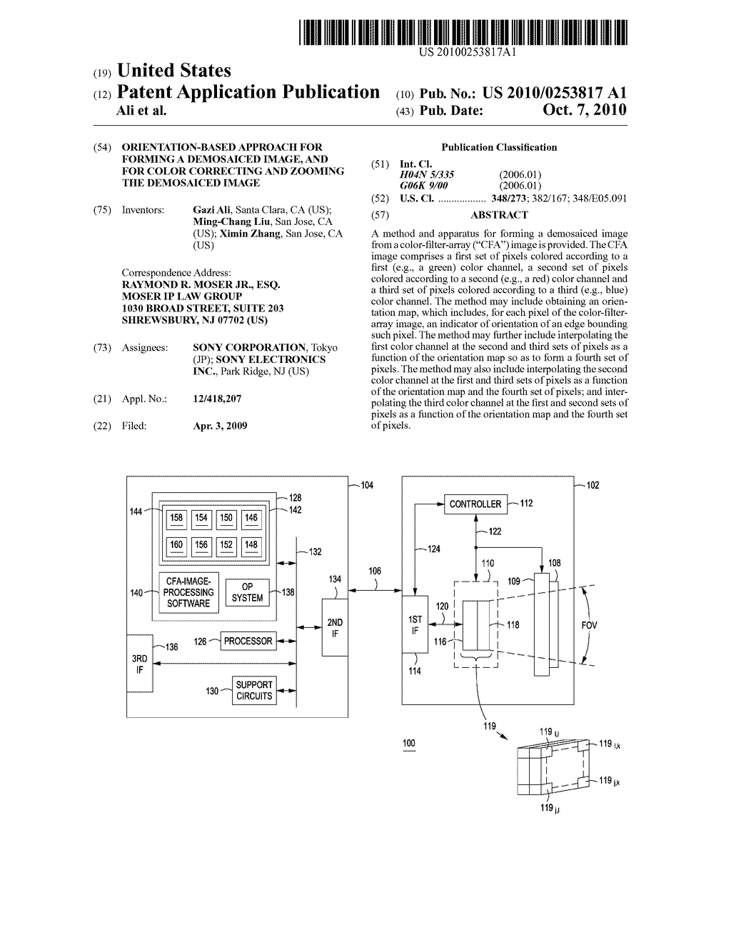 ORIENTATION-BASED APPROACH FOR FORMING A DEMOSAICED IMAGE, AND FOR COLOR CORRECTING AND ZOOMING THE DEMOSAICED IMAGE - diagram, schematic, and image 01