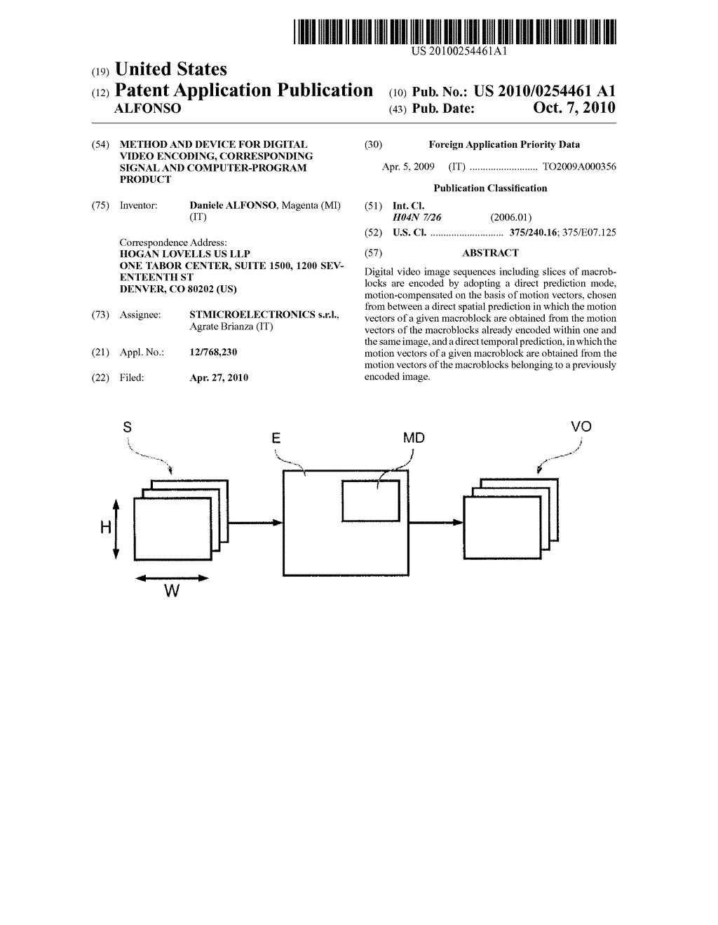 METHOD AND DEVICE FOR DIGITAL VIDEO ENCODING, CORRESPONDING SIGNAL AND COMPUTER-PROGRAM PRODUCT - diagram, schematic, and image 01