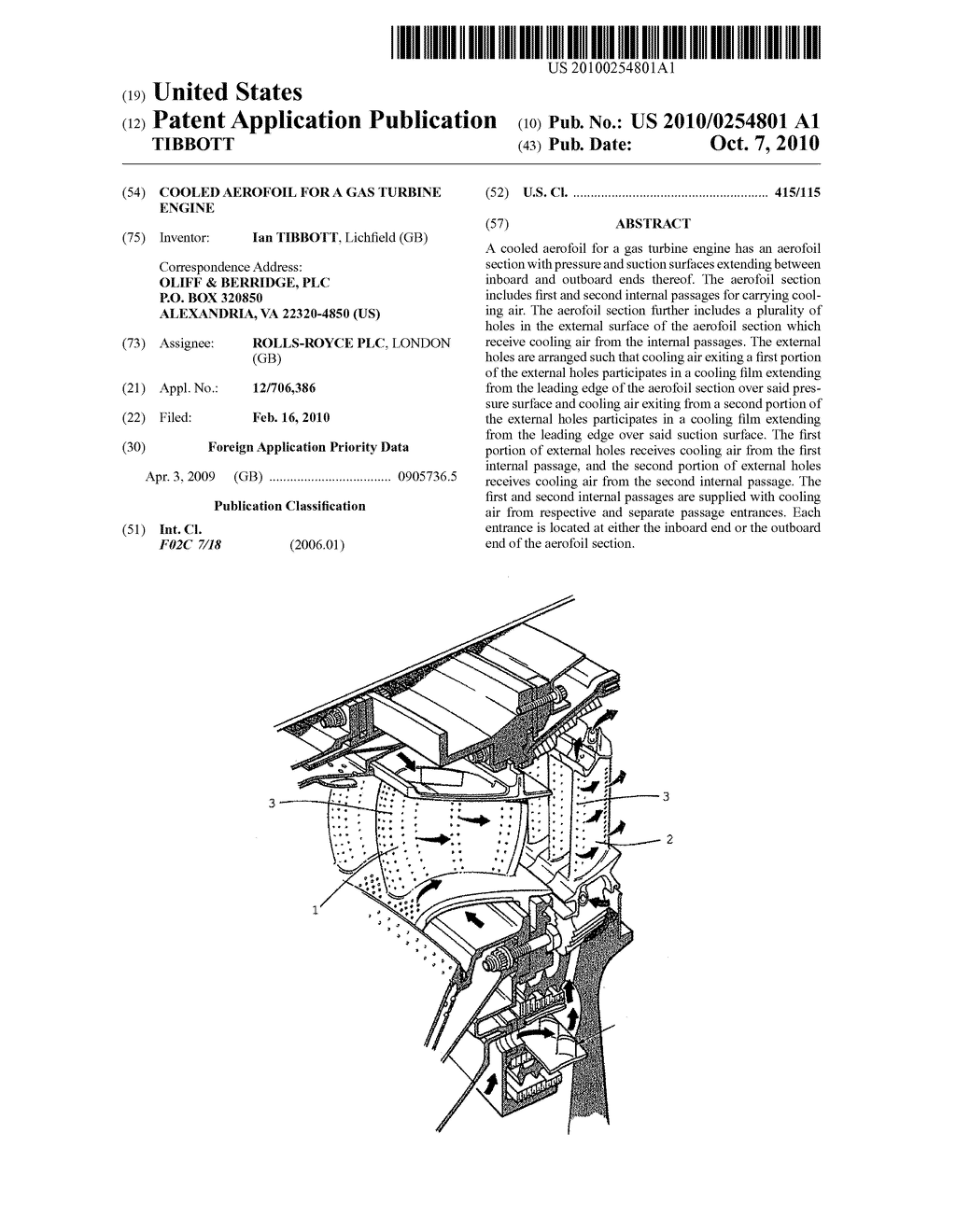 COOLED AEROFOIL FOR A GAS TURBINE ENGINE - diagram, schematic, and image 01