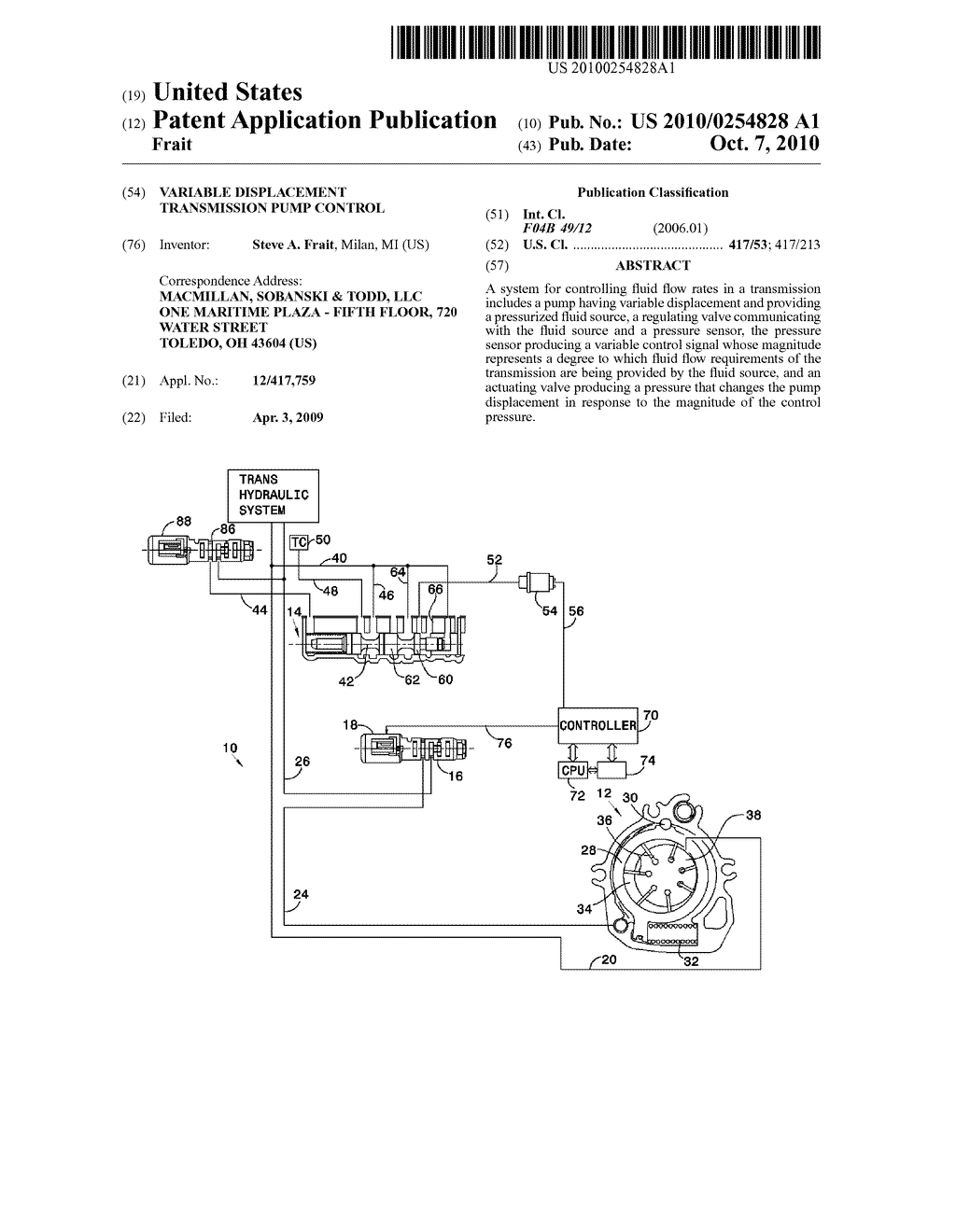 Variable Displacement Transmission Pump Control - diagram, schematic, and image 01