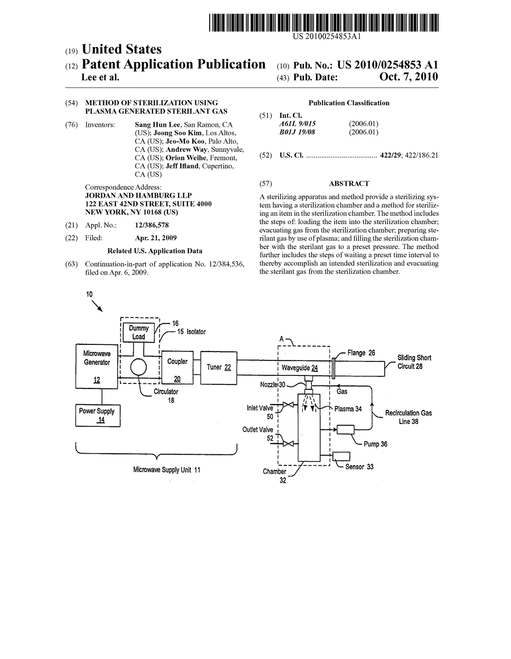 Method of sterilization using plasma generated sterilant gas - diagram, schematic, and image 01