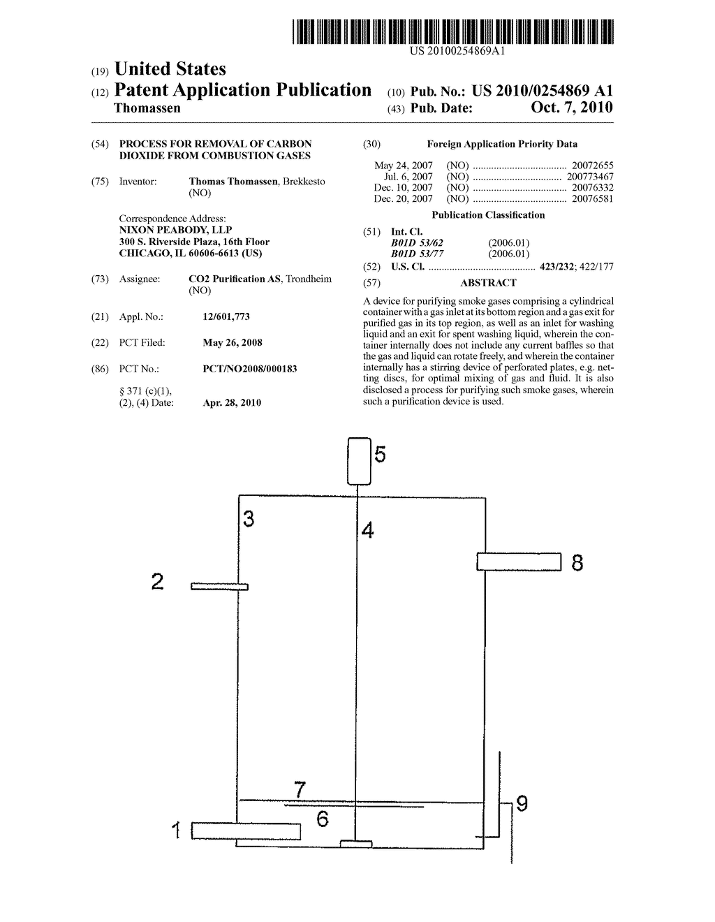 PROCESS FOR REMOVAL OF CARBON DIOXIDE FROM COMBUSTION GASES - diagram, schematic, and image 01