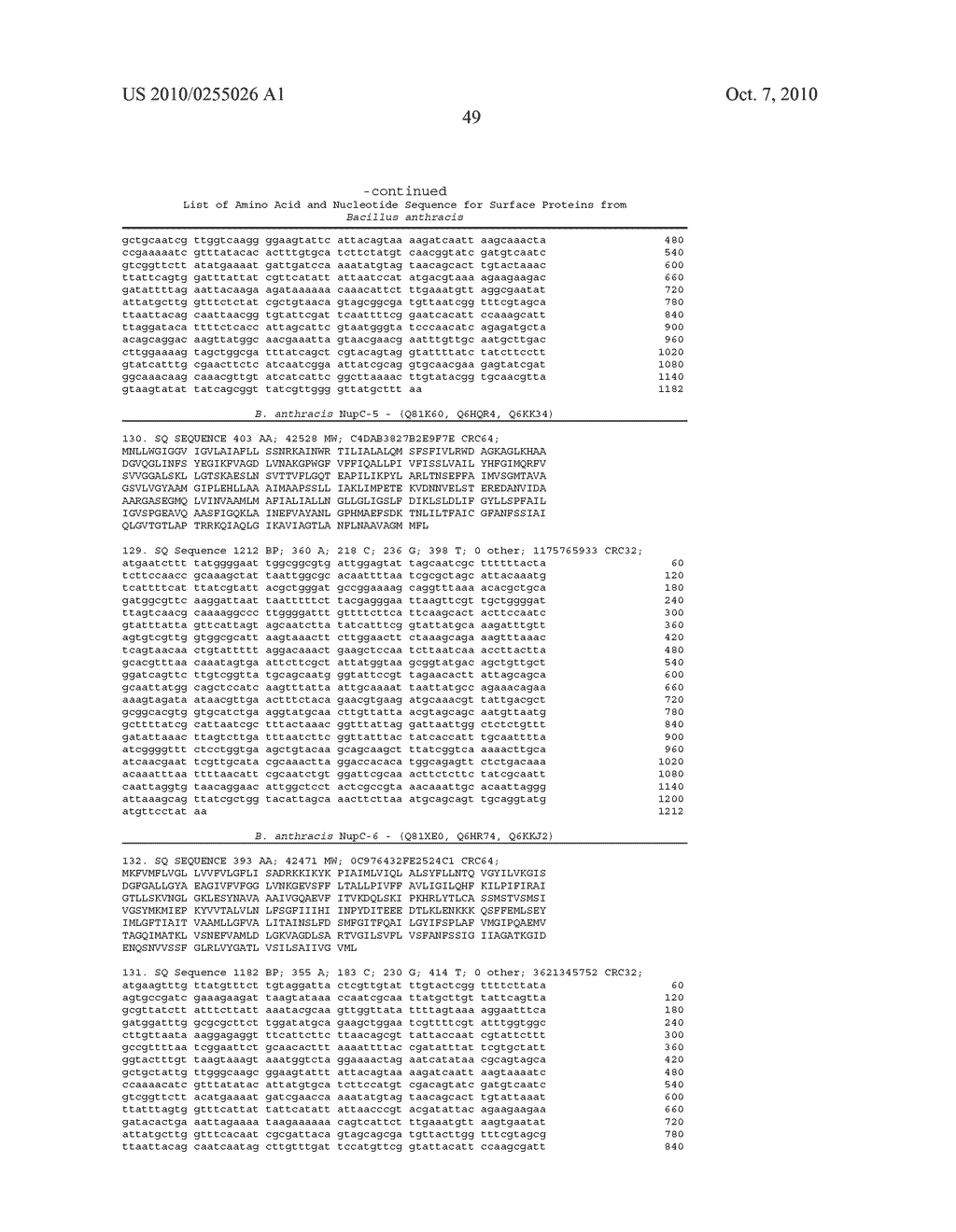 Methods and compositions relating to anthrax spore glycoproteins as vaccines - diagram, schematic, and image 55