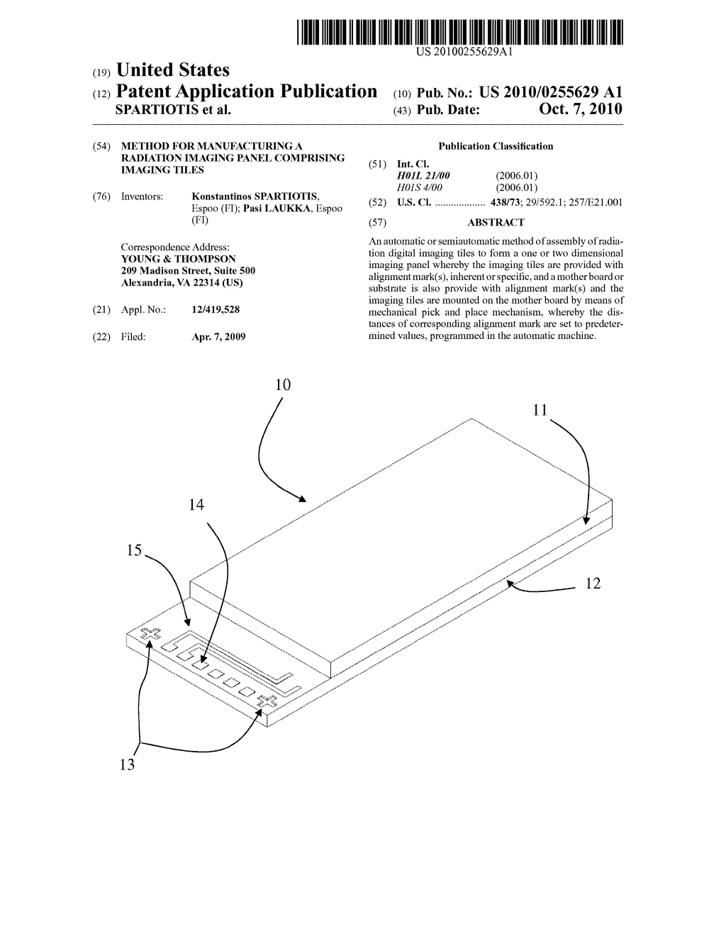 METHOD FOR MANUFACTURING A RADIATION IMAGING PANEL COMPRISING IMAGING TILES - diagram, schematic, and image 01