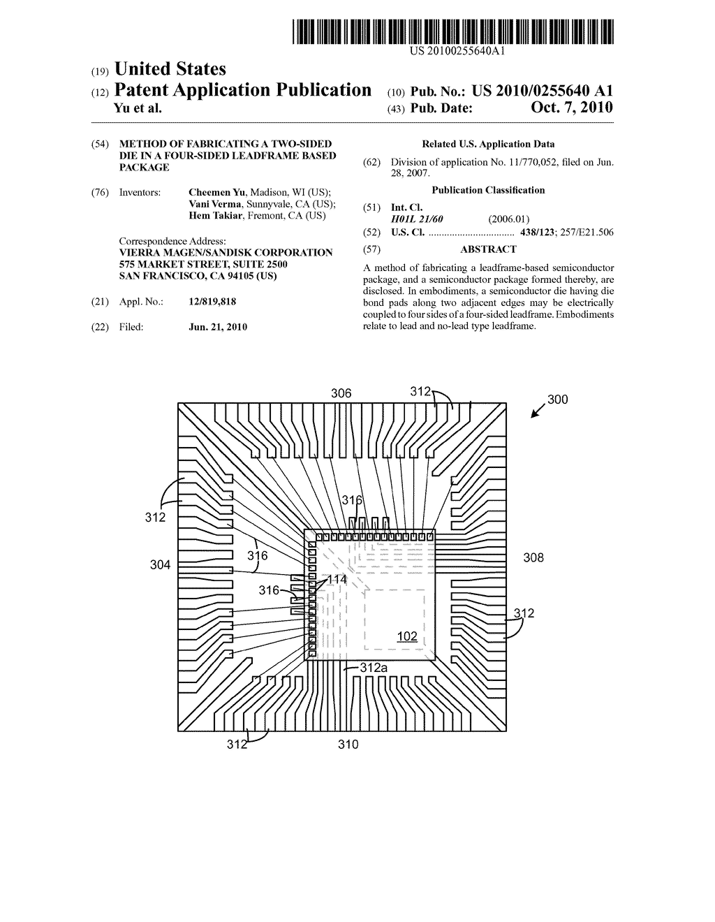 METHOD OF FABRICATING A TWO-SIDED DIE IN A FOUR-SIDED LEADFRAME BASED PACKAGE - diagram, schematic, and image 01