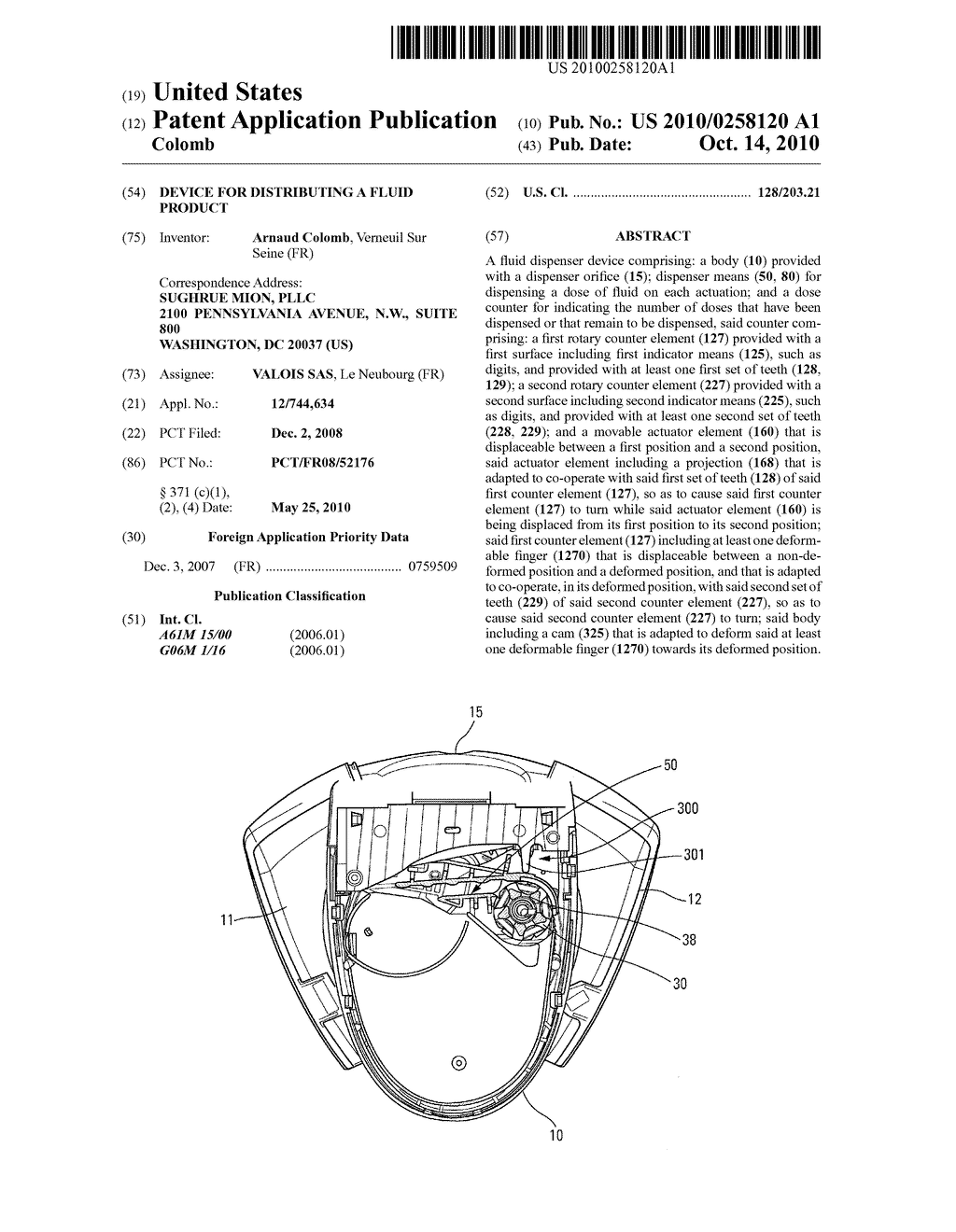 DEVICE FOR DISTRIBUTING A FLUID PRODUCT - diagram, schematic, and image 01