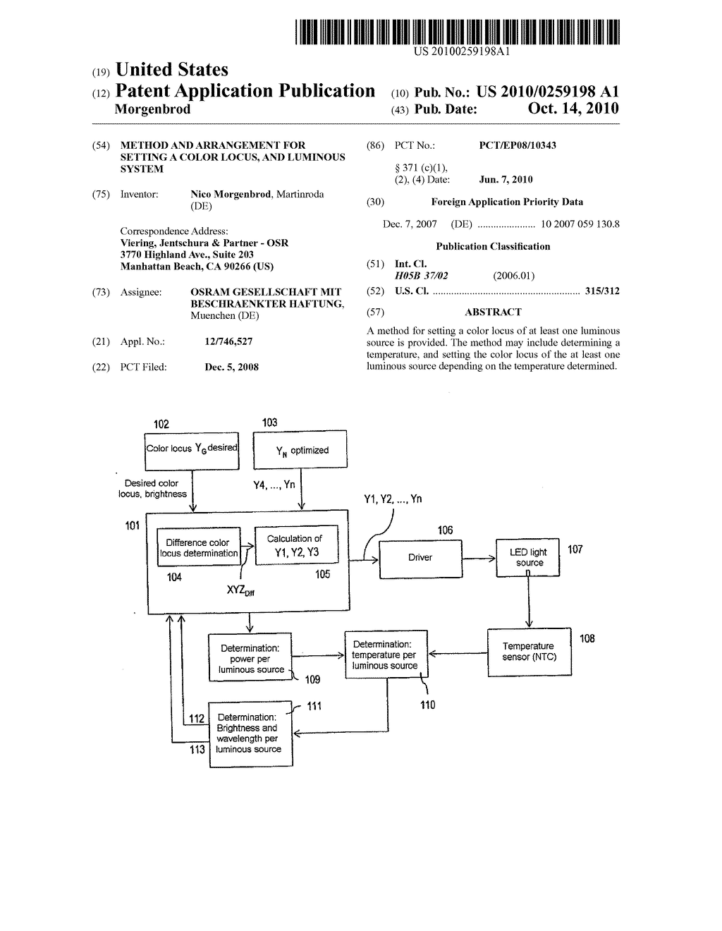 METHOD AND ARRANGEMENT FOR SETTING A COLOR LOCUS, AND LUMINOUS SYSTEM - diagram, schematic, and image 01