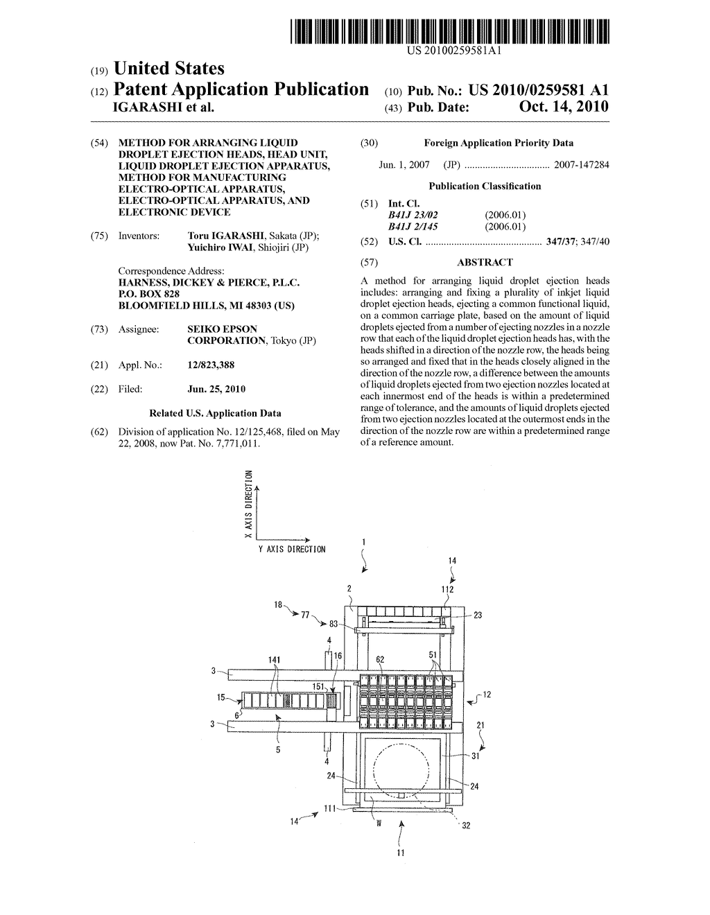 METHOD FOR ARRANGING LIQUID DROPLET EJECTION HEADS, HEAD UNIT, LIQUID DROPLET EJECTION APPARATUS, METHOD FOR MANUFACTURING ELECTRO-OPTICAL APPARATUS, ELECTRO-OPTICAL APPARATUS, AND ELECTRONIC DEVICE - diagram, schematic, and image 01