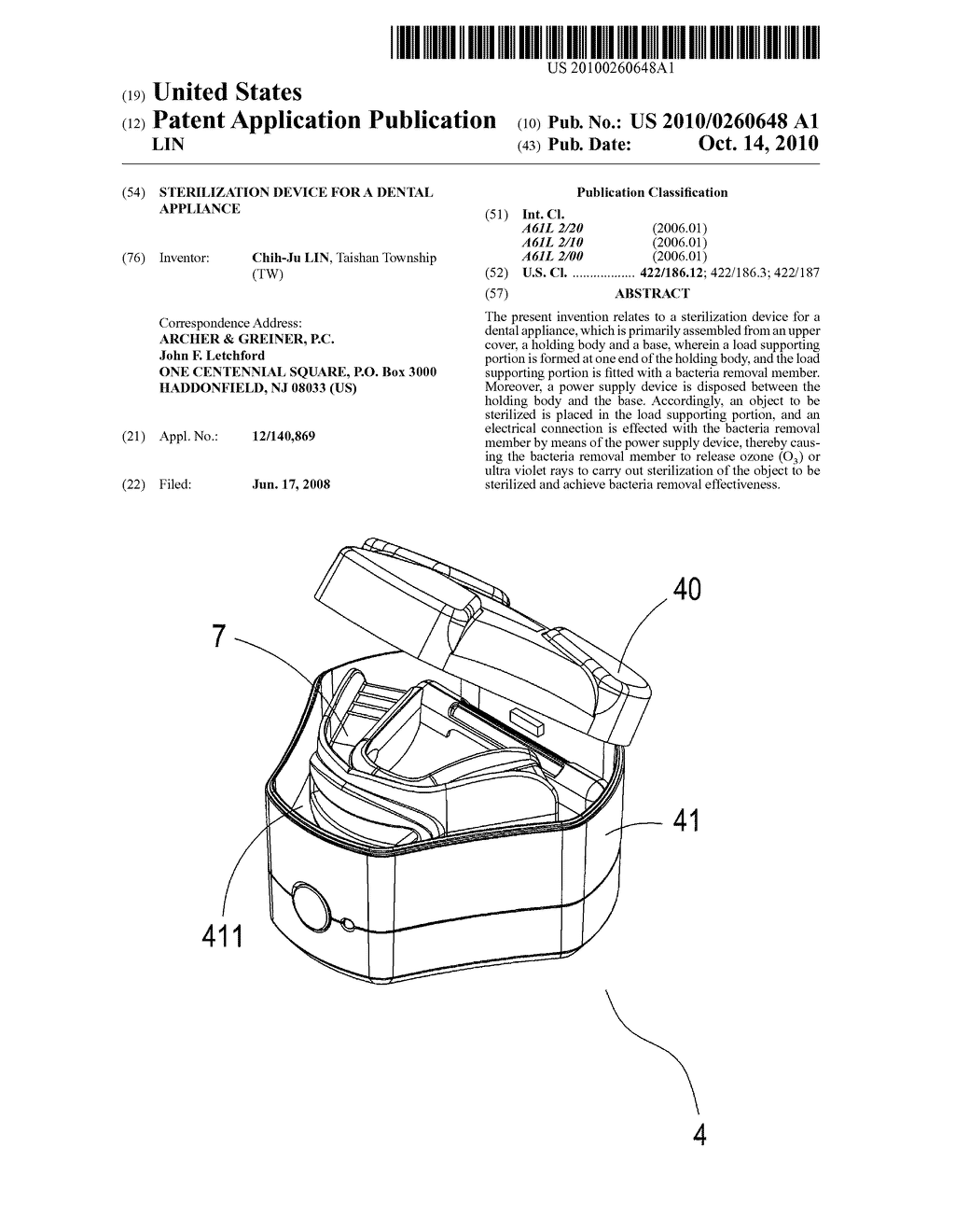 Sterilization Device for a Dental Appliance - diagram, schematic, and image 01