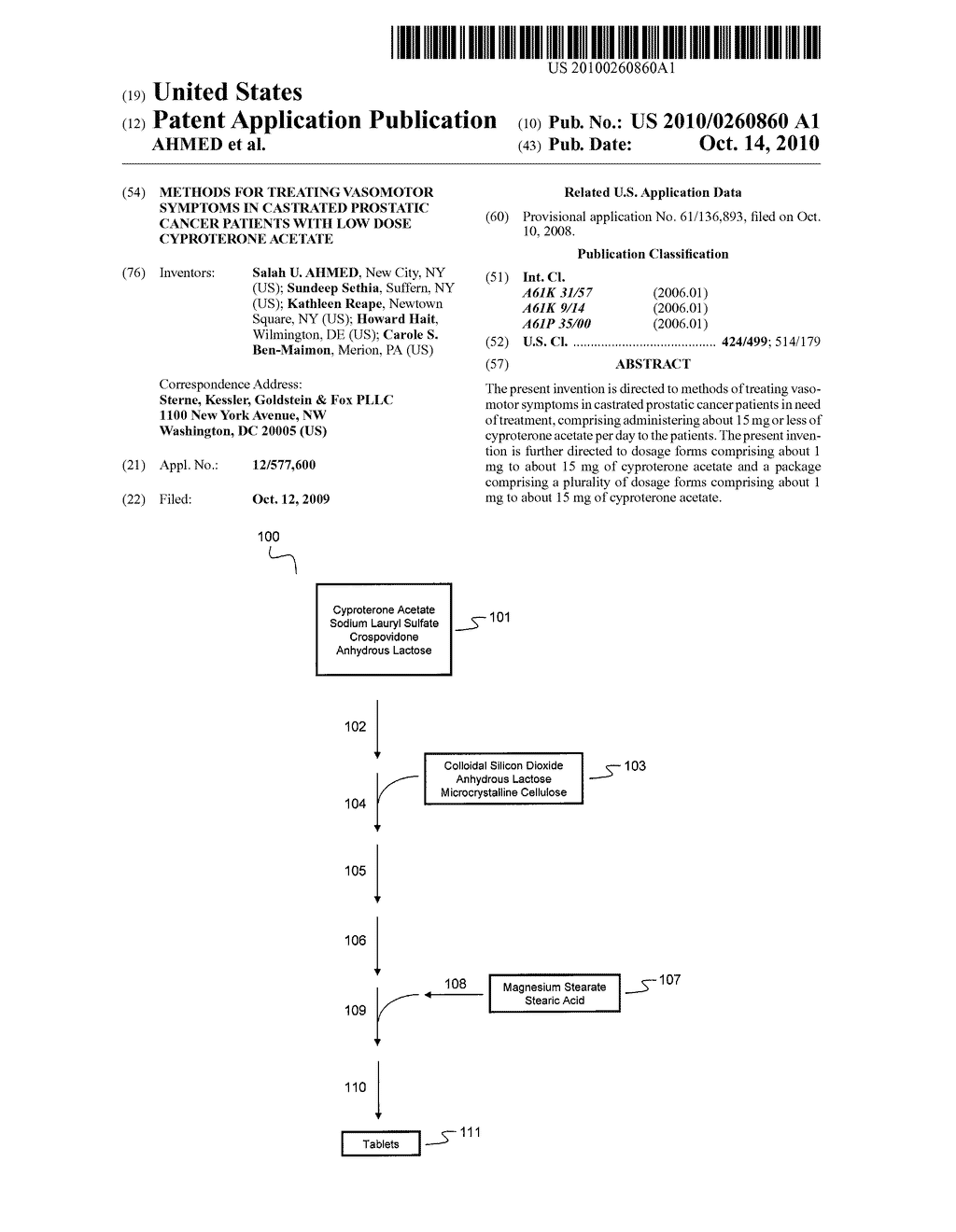 Methods for Treating Vasomotor Symptoms in Castrated Prostatic Cancer Patients with Low Dose Cyproterone Acetate - diagram, schematic, and image 01