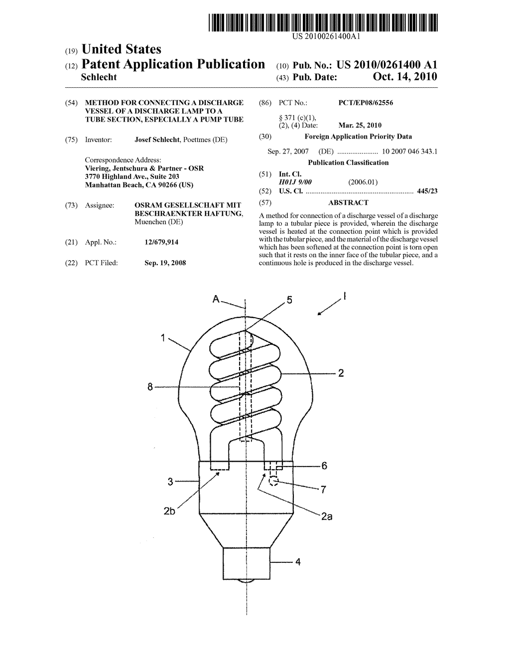 METHOD FOR CONNECTING A DISCHARGE VESSEL OF A DISCHARGE LAMP TO A TUBE SECTION, ESPECIALLY A PUMP TUBE - diagram, schematic, and image 01