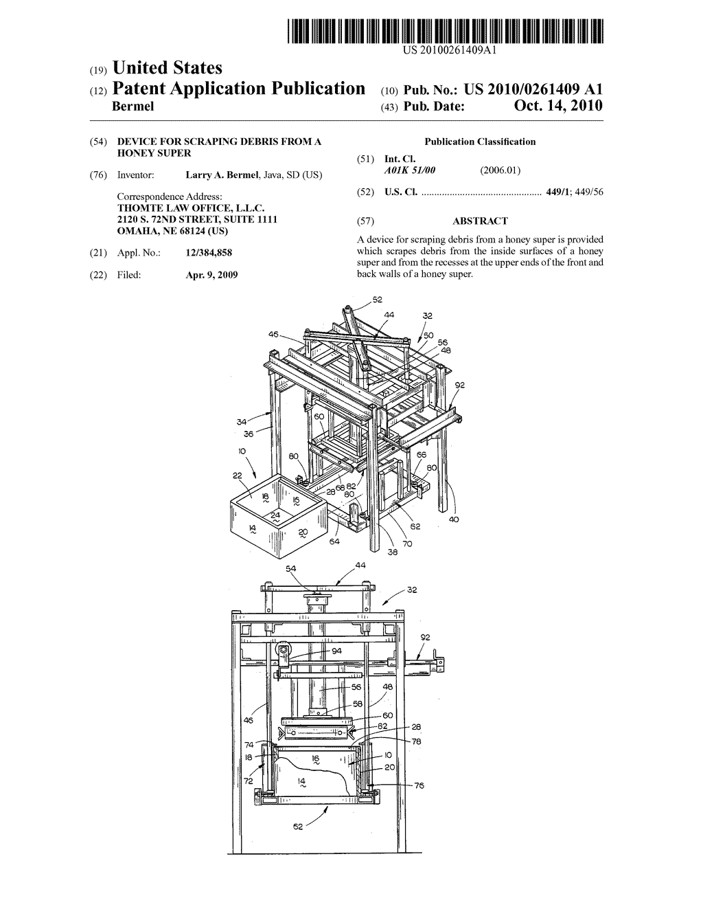 Device for scraping debris from a honey super - diagram, schematic, and image 01