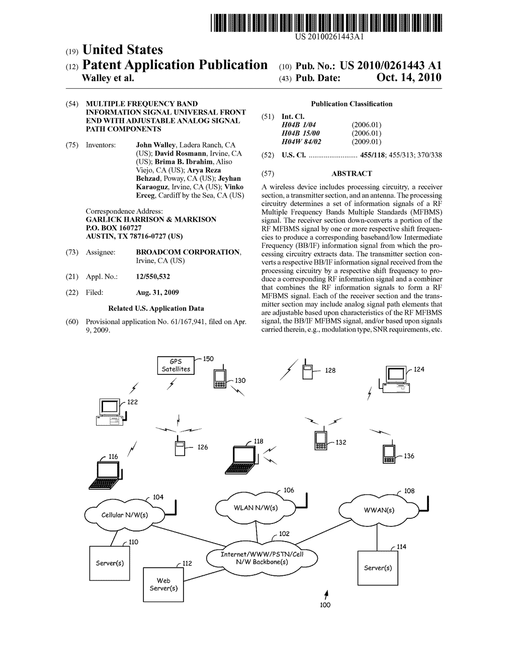 MULTIPLE FREQUENCY BAND INFORMATION SIGNAL UNIVERSAL FRONT END WITH ADJUSTABLE ANALOG SIGNAL PATH COMPONENTS - diagram, schematic, and image 01