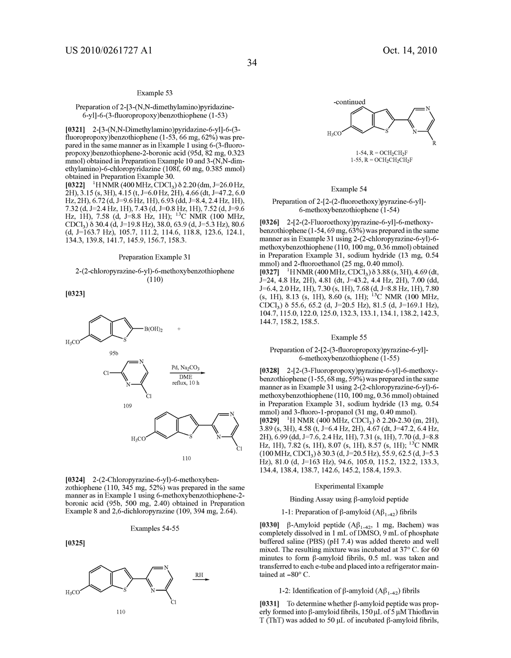 2-ARYLBENZOTHIOPHENE DERIVATIVES OR PHARCEUTICALLY ACCEPTABLE SALTS THEREOF, PREPARATION METHOD THEREOF, AND PHARCEUTICAL COMPOSITION FOR THE DIAGNOSIS OR TREATMENT OF DEGENERATIVE BRAIN DISEASE CONTAINING THE SAME AS ACTIVE INGREDIENT - diagram, schematic, and image 35