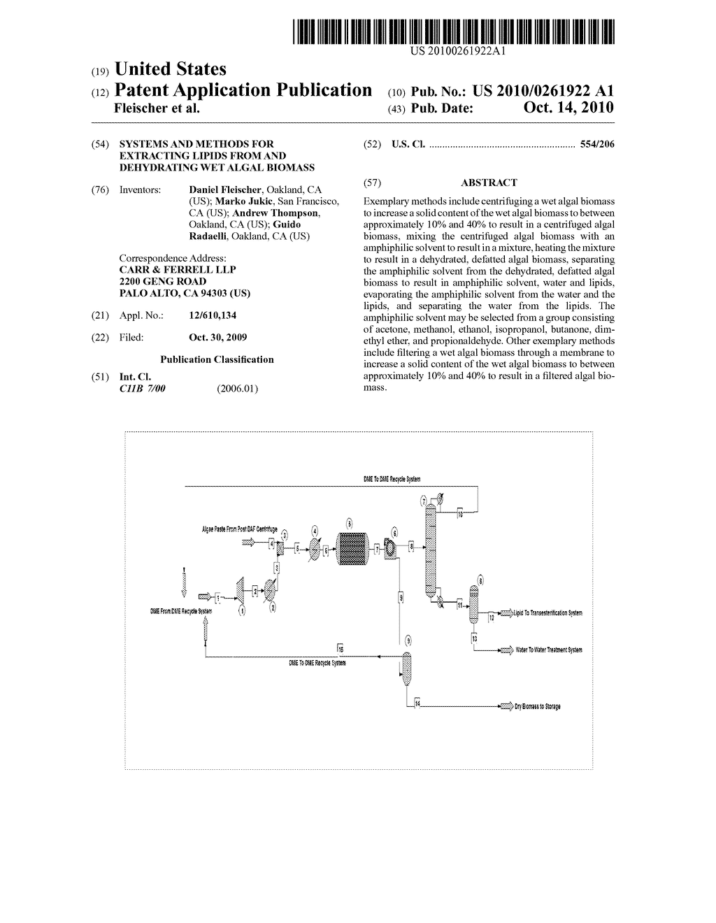 Systems and Methods for Extracting Lipids from and Dehydrating Wet Algal Biomass - diagram, schematic, and image 01