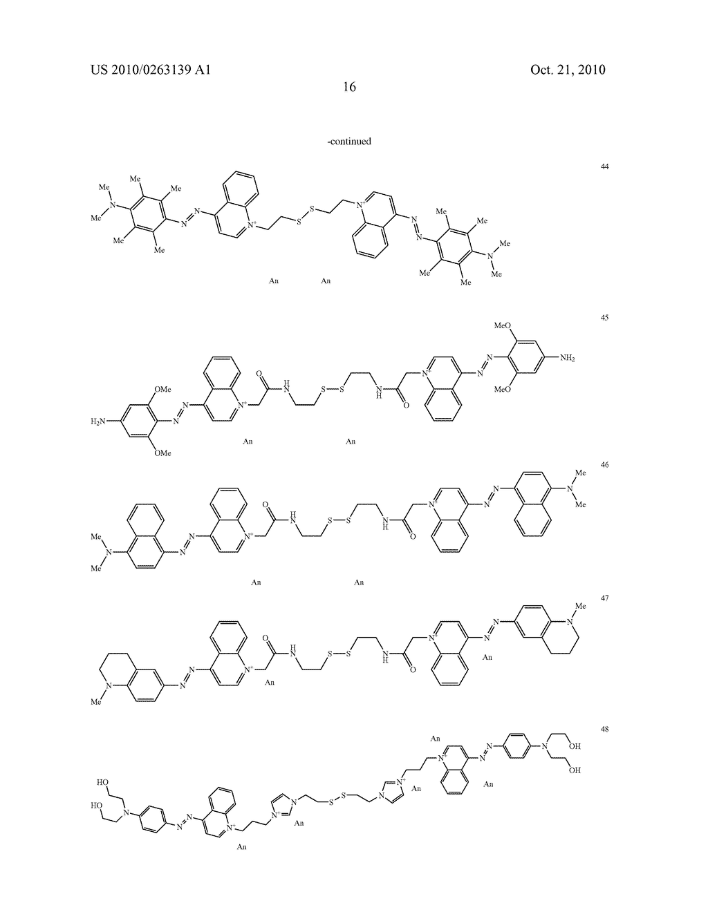 AZO QUINOLINIUM COMPOUNDS COMPRISING A DISULPHIDE/THIOL UNIT, COMPOSITIONS CONTAINING SAME, PROCESS FOR DYEING KERATIN FIBRES AND DEVICE - diagram, schematic, and image 17