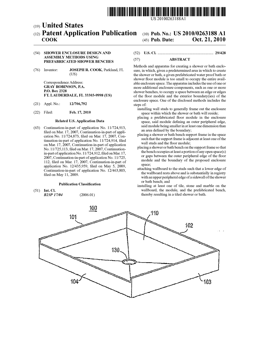 SHOWER ENCLOSURE DESIGN AND ASSEMBLY METHODS USING PREFABRICATED SHOWER BENCHES - diagram, schematic, and image 01