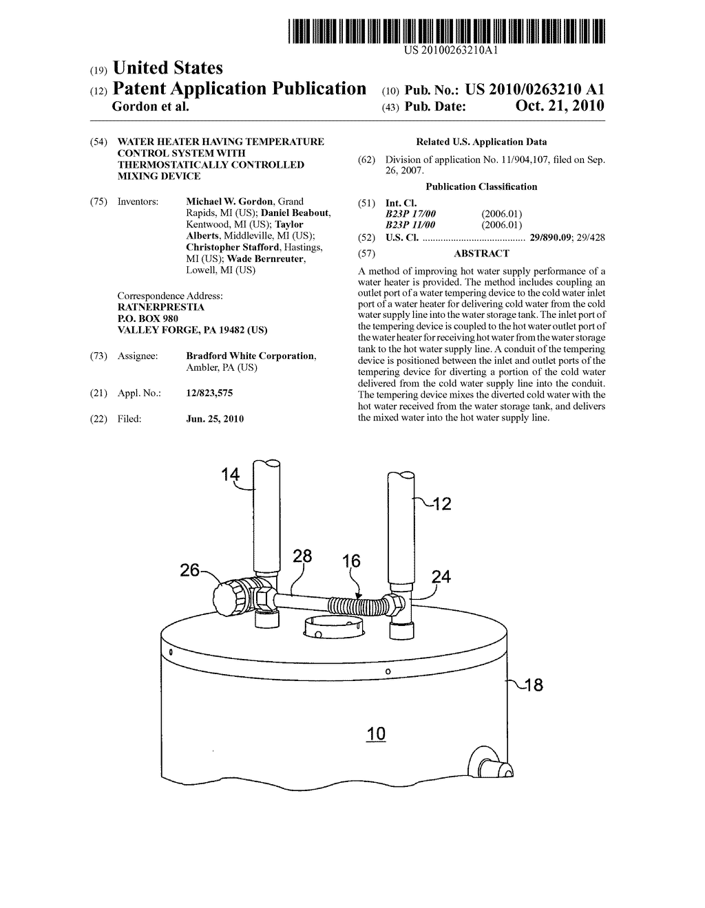 WATER HEATER HAVING TEMPERATURE CONTROL SYSTEM WITH THERMOSTATICALLY CONTROLLED MIXING DEVICE - diagram, schematic, and image 01