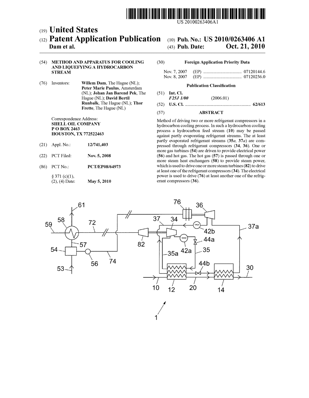 METHOD AND APPARATUS FOR COOLING AND LIQUEFYING A HYDROCARBON STREAM - diagram, schematic, and image 01