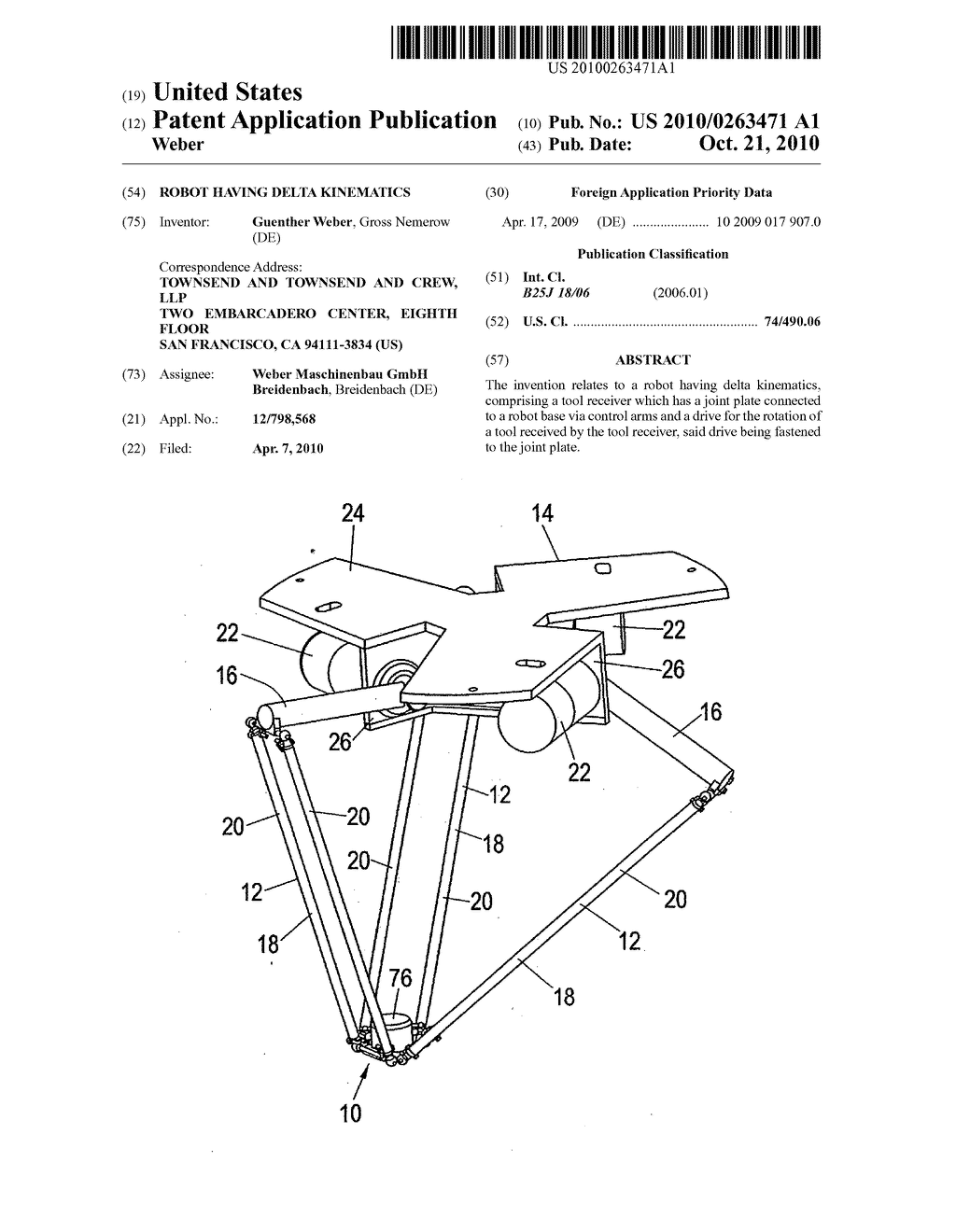 Robot having delta kinematics - diagram, schematic, and image 01