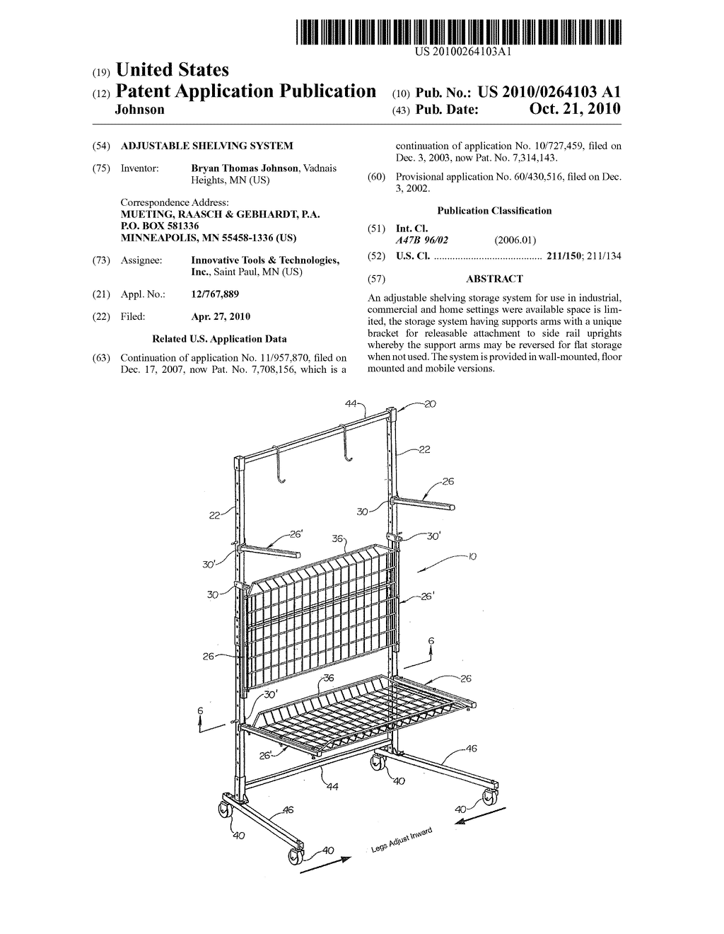 ADJUSTABLE SHELVING SYSTEM - diagram, schematic, and image 01