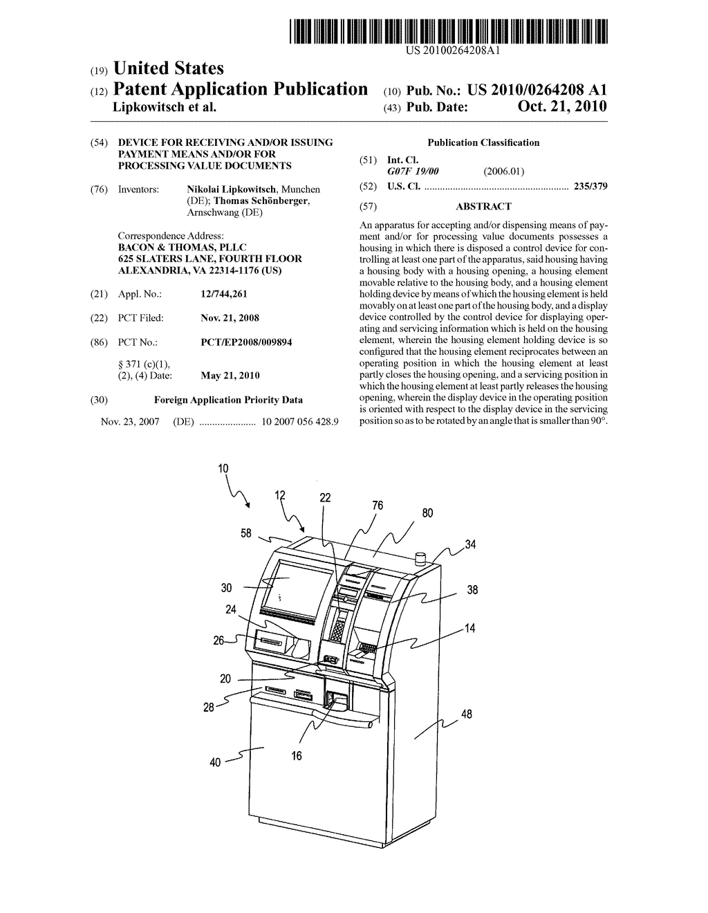 DEVICE FOR RECEIVING AND/OR ISSUING PAYMENT MEANS AND/OR FOR PROCESSING VALUE DOCUMENTS - diagram, schematic, and image 01