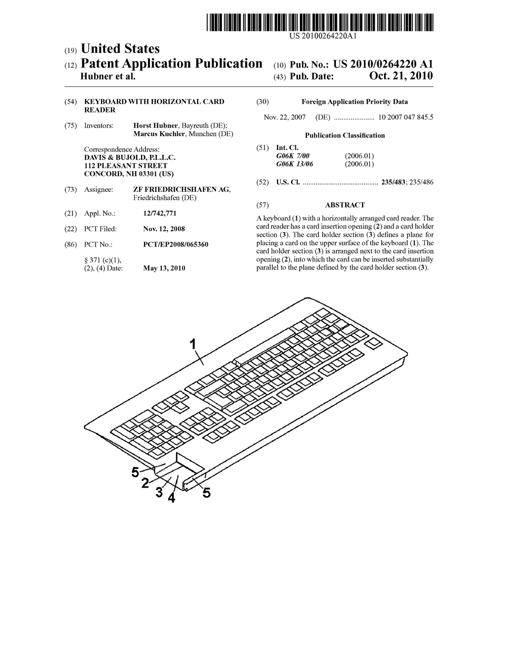 KEYBOARD WITH HORIZONTAL CARD READER - diagram, schematic, and image 01