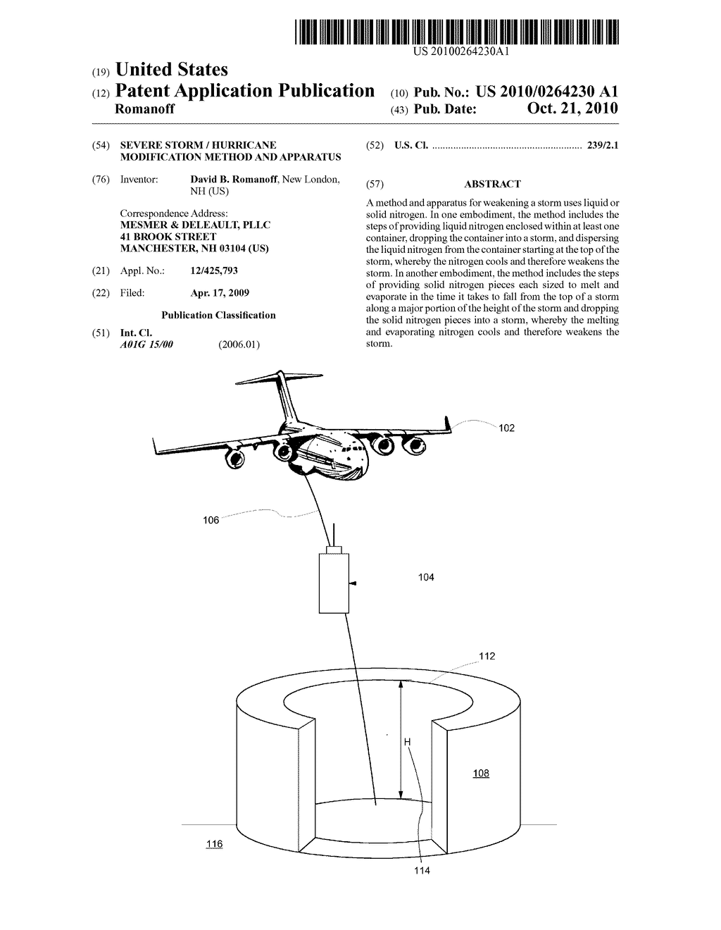 Severe storm / hurricane modification method and apparatus - diagram, schematic, and image 01