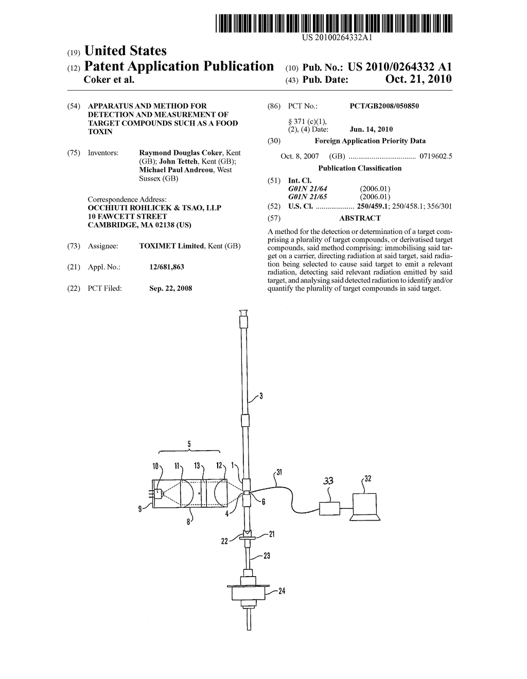 APPARATUS AND METHOD FOR DETECTION AND MEASUREMENT OF TARGET COMPOUNDS SUCH AS A FOOD TOXIN - diagram, schematic, and image 01