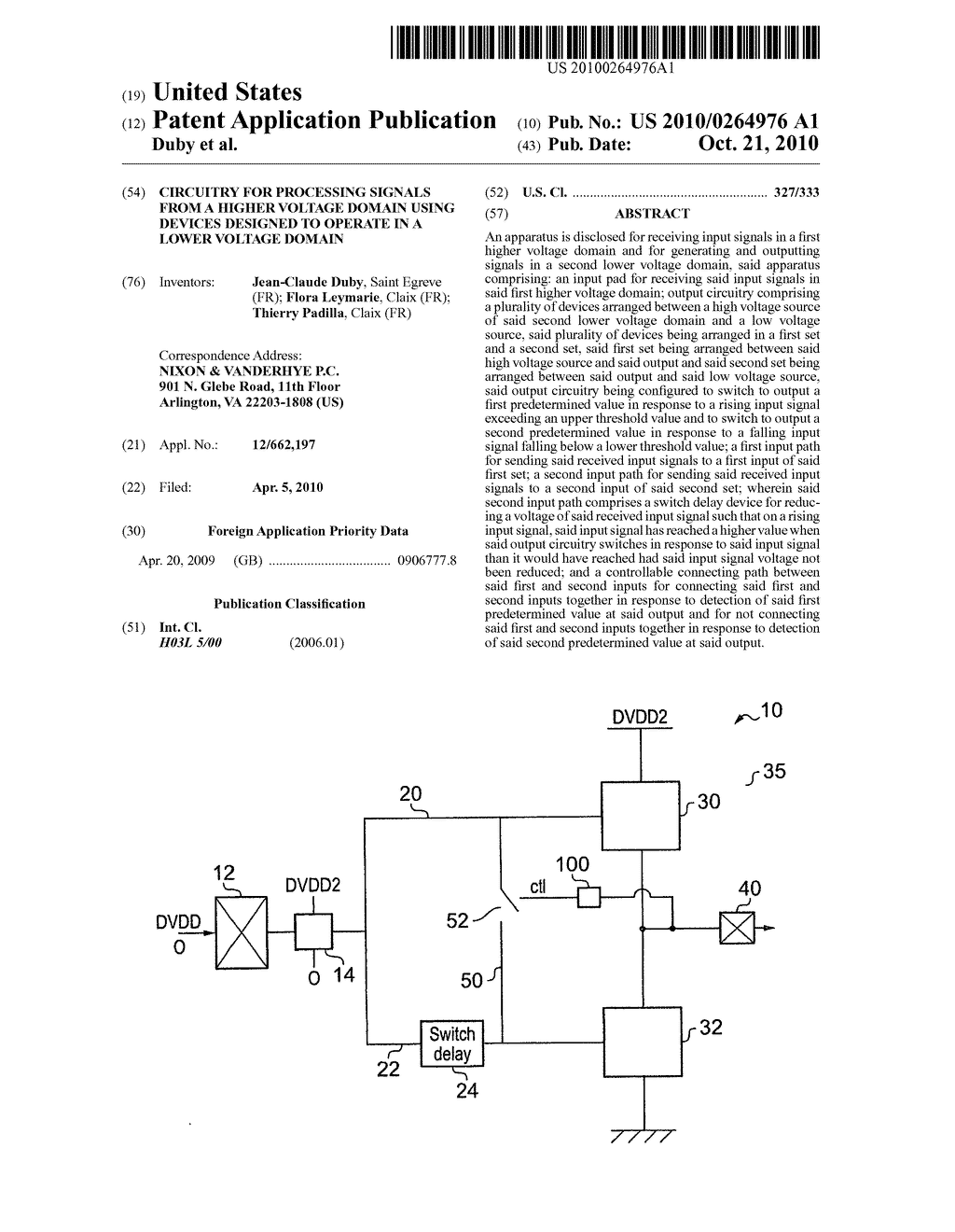 Circuitry for processing signals from a higher voltage domain using devices designed to operate in a lower voltage domain - diagram, schematic, and image 01