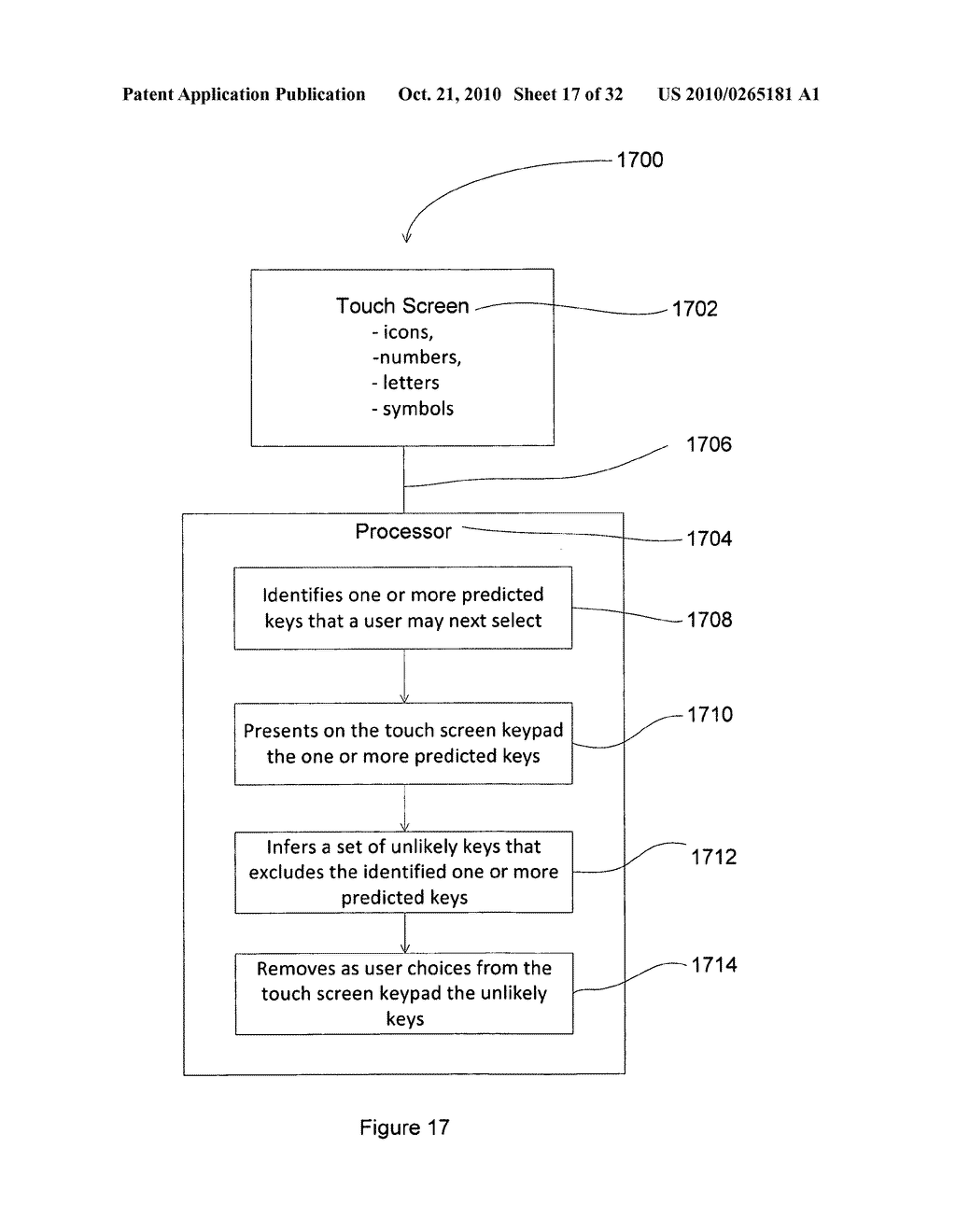 System, method and computer readable media for enabling a user to quickly identify and select a key on a touch screen keypad by easing key selection - diagram, schematic, and image 18
