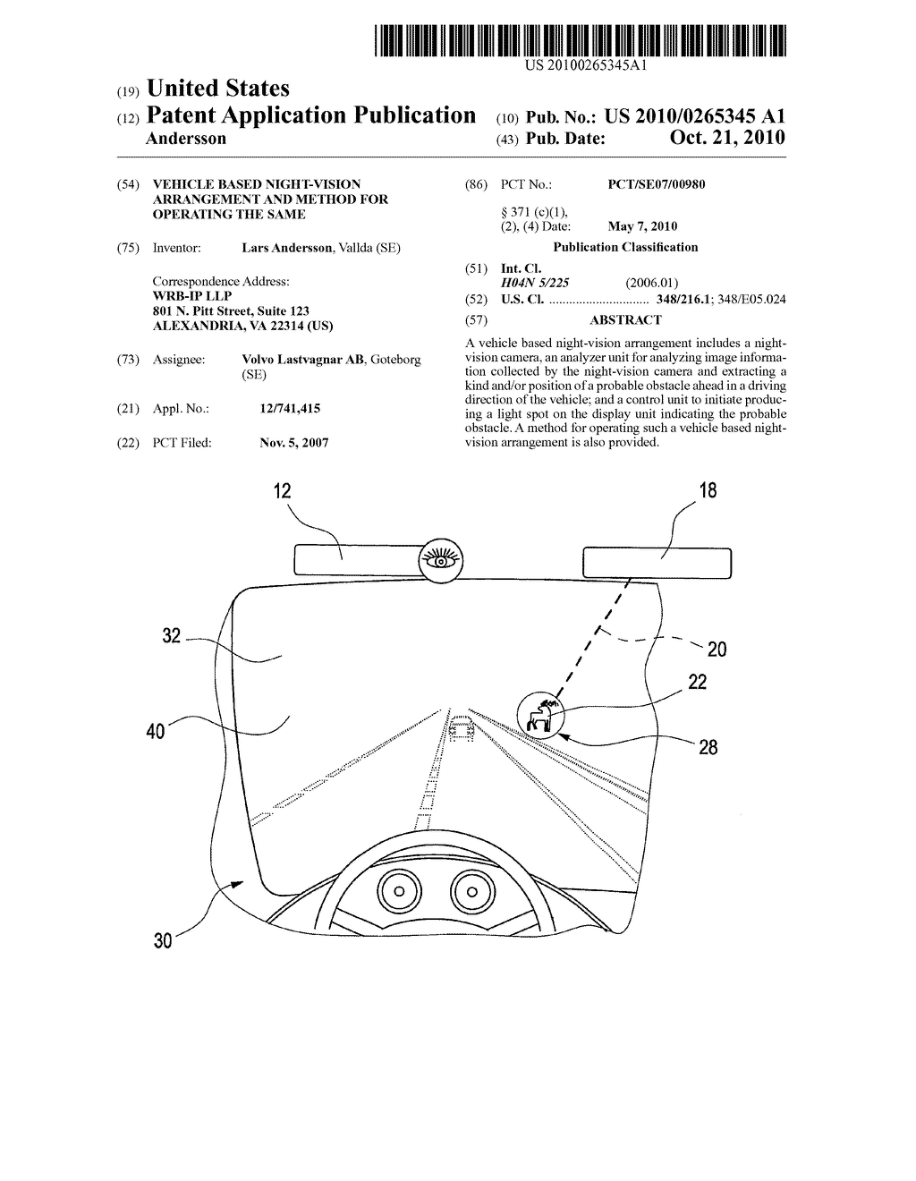 VEHICLE BASED NIGHT-VISION ARRANGEMENT AND METHOD FOR OPERATING THE SAME - diagram, schematic, and image 01