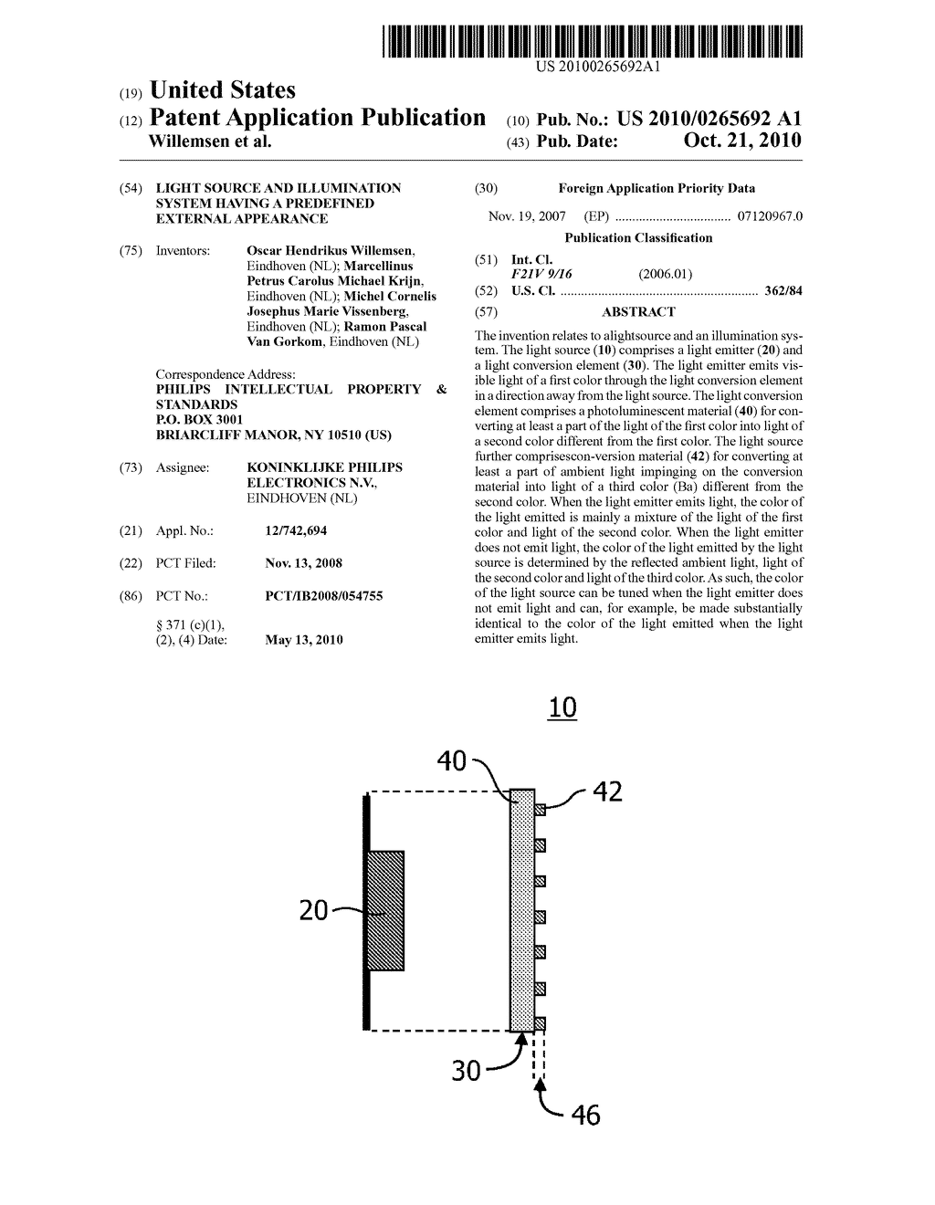 LIGHT SOURCE AND ILLUMINATION SYSTEM HAVING A PREDEFINED EXTERNAL APPEARANCE - diagram, schematic, and image 01