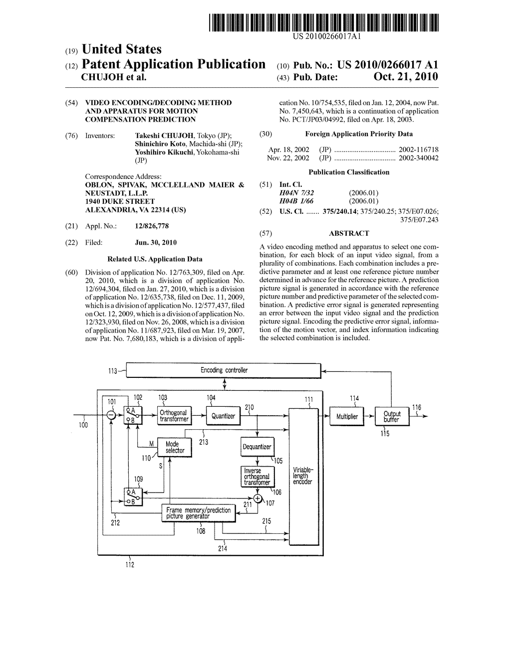 VIDEO ENCODING/DECODING METHOD AND APPARATUS FOR MOTION COMPENSATION PREDICTION - diagram, schematic, and image 01