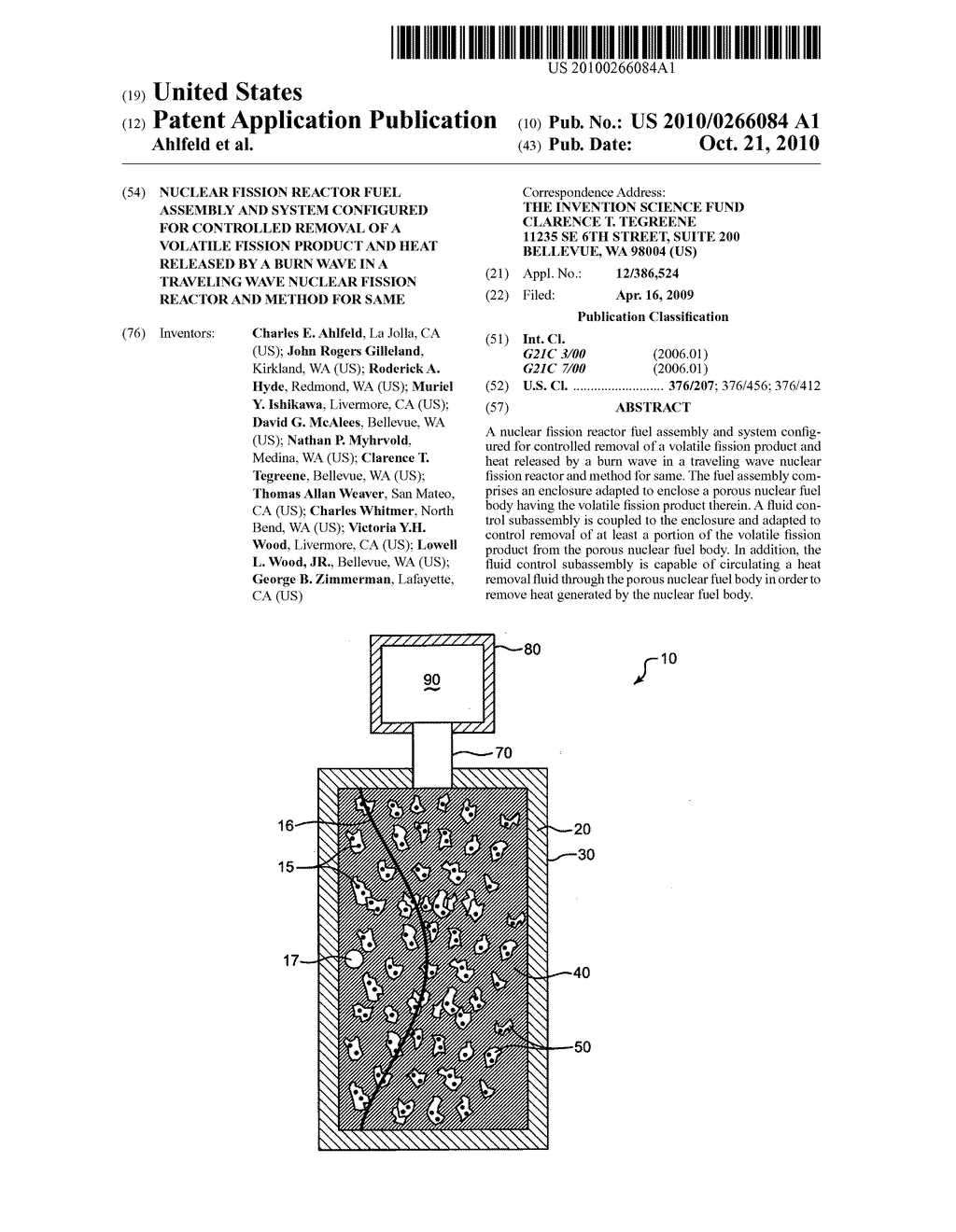 Nuclear fission reactor fuel assembly and system configured for controlled removal of a volatile fission product and heat released by a burn wave in a traveling wave nuclear fission reactor and method for same - diagram, schematic, and image 01