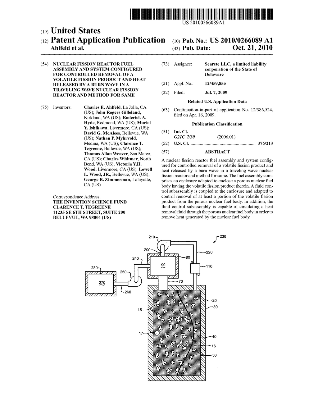 Nuclear fission reactor fuel assembly and system configured for controlled removal of a volatile fission product and heat released by a burn wave in a traveling wave nuclear fission reactor and method for same - diagram, schematic, and image 01