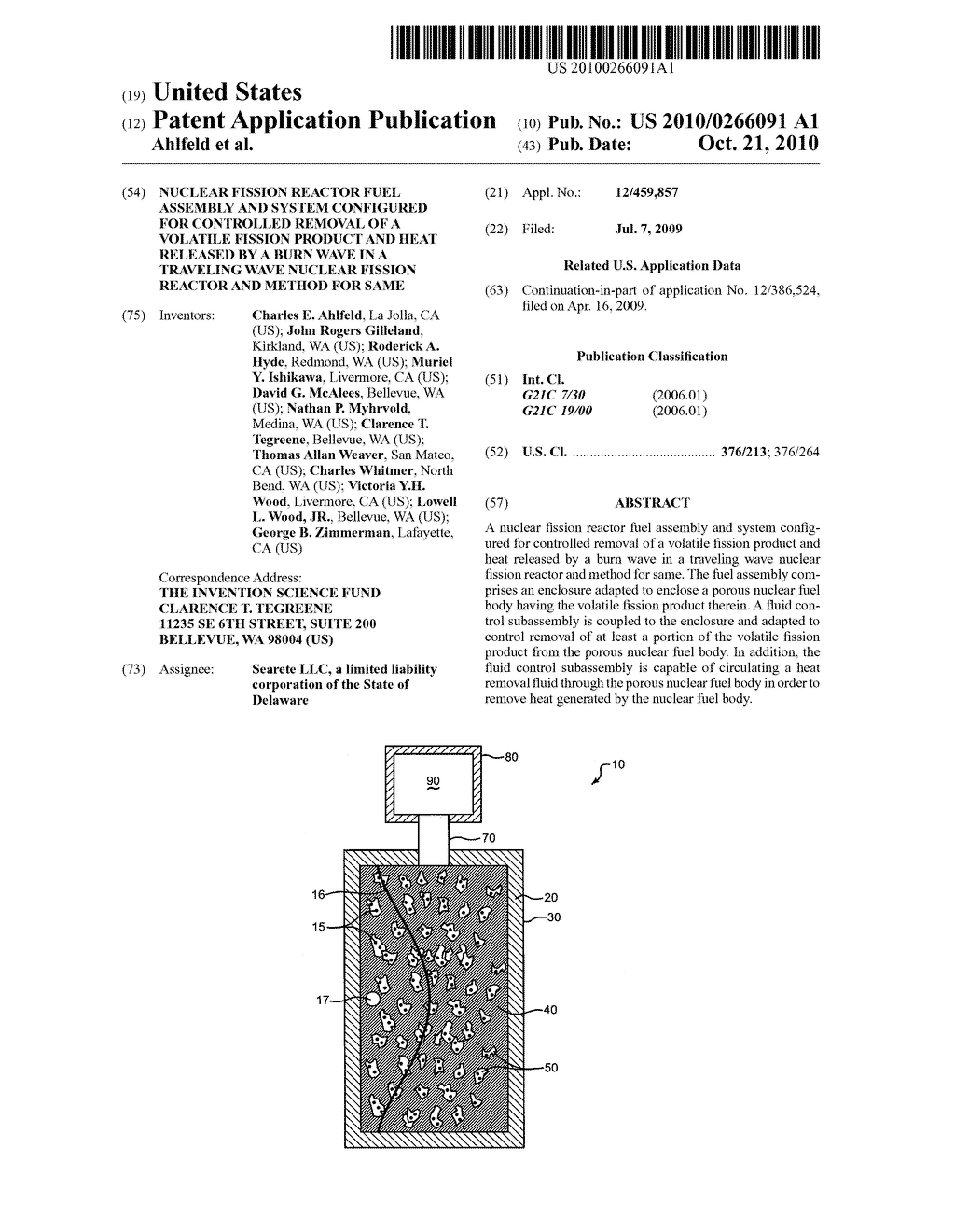 Nuclear fission reactor fuel assembly and system configured for controlled removal of a volatile fission product and heat released by a burn wave in a traveling wave nuclear fission reactor and method for same - diagram, schematic, and image 01