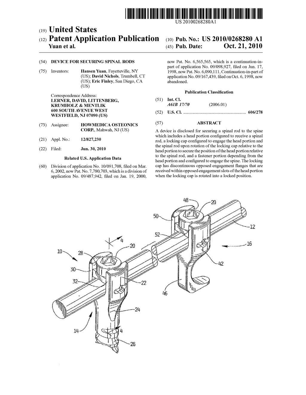 DEVICE FOR SECURING SPINAL RODS - diagram, schematic, and image 01