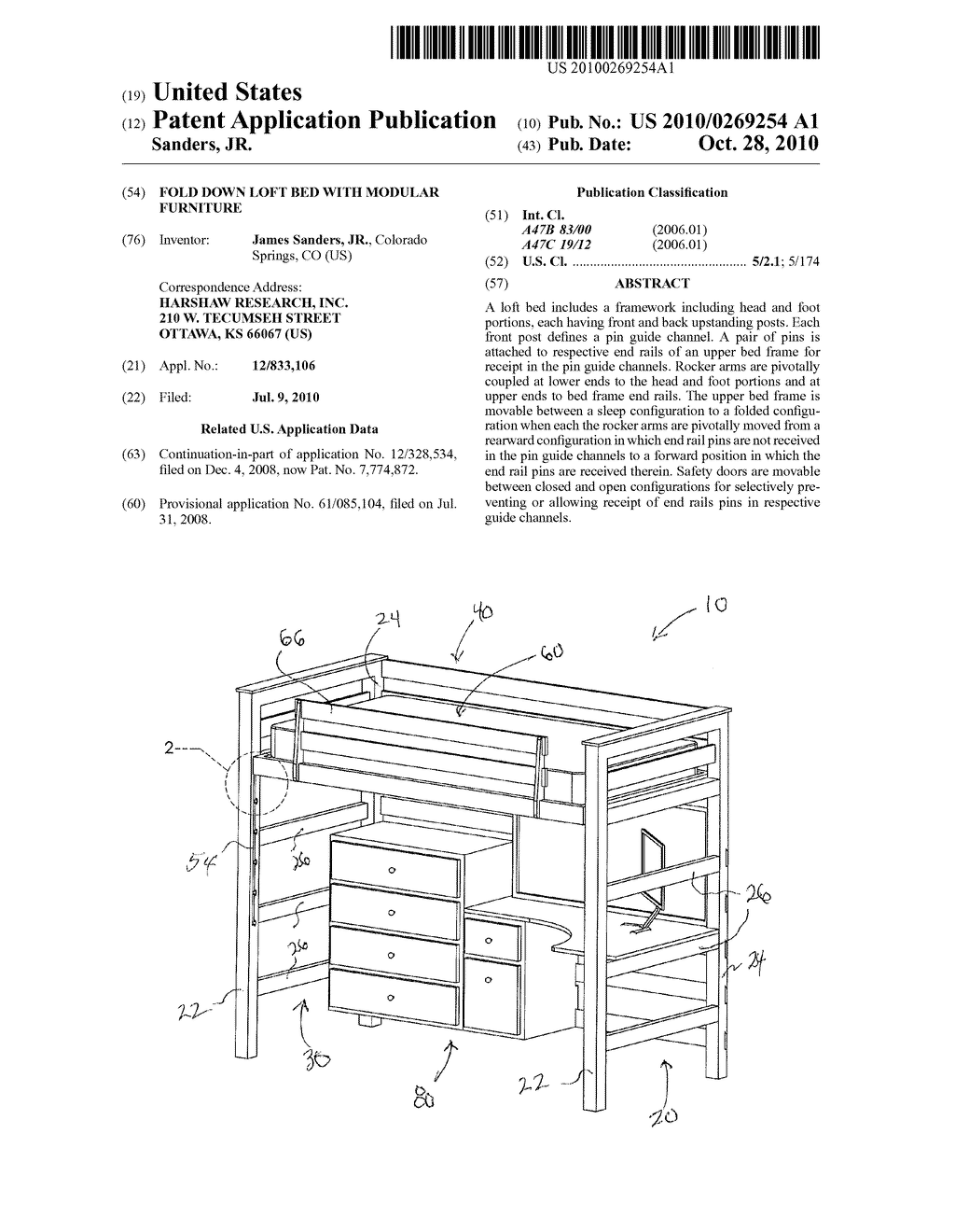 Fold Down Loft Bed with Modular Furniture - diagram, schematic, and image 01