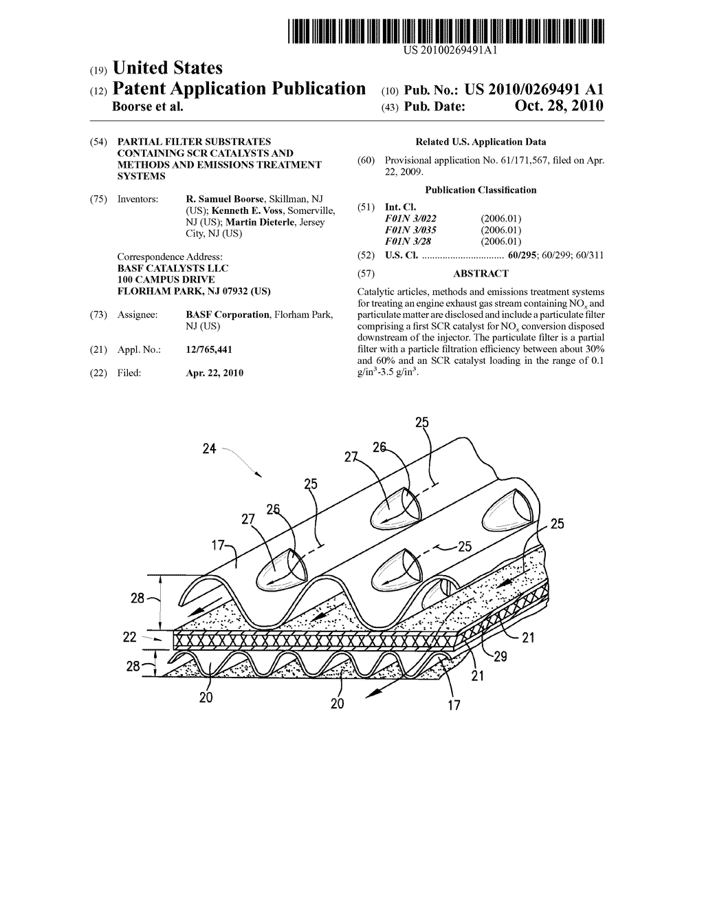 PARTIAL FILTER SUBSTRATES CONTAINING SCR CATALYSTS AND METHODS AND EMISSIONS TREATMENT SYSTEMS - diagram, schematic, and image 01