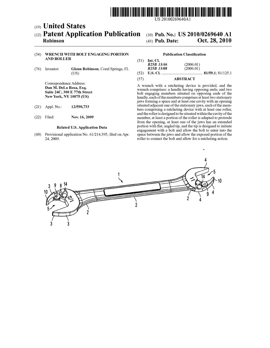 Wrench with bolt engaging portion and roller - diagram, schematic, and image 01