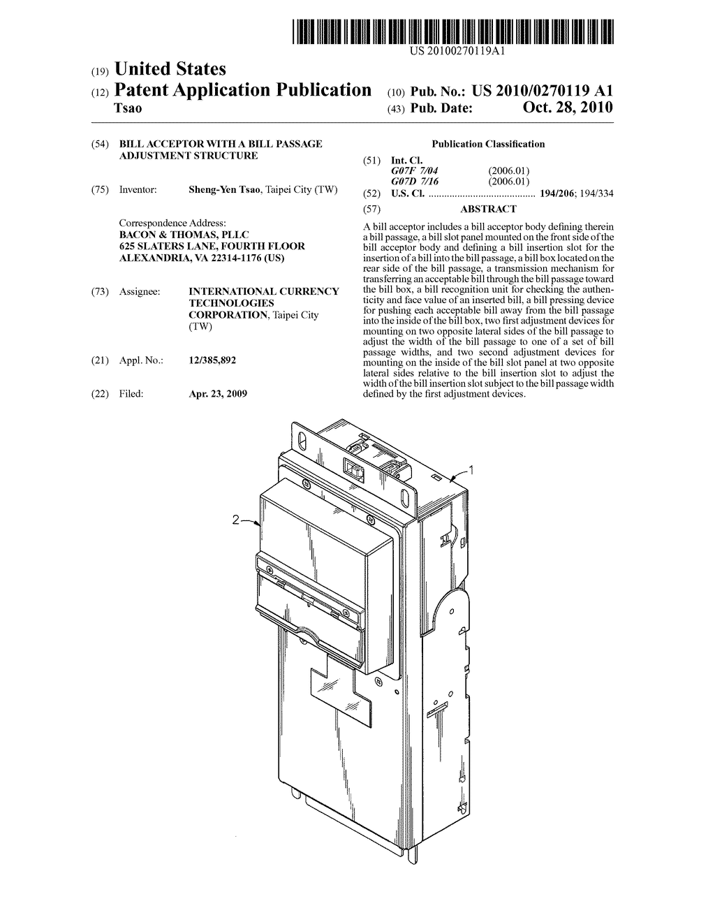 Bill acceptor with a bill passage adjustment structure - diagram, schematic, and image 01