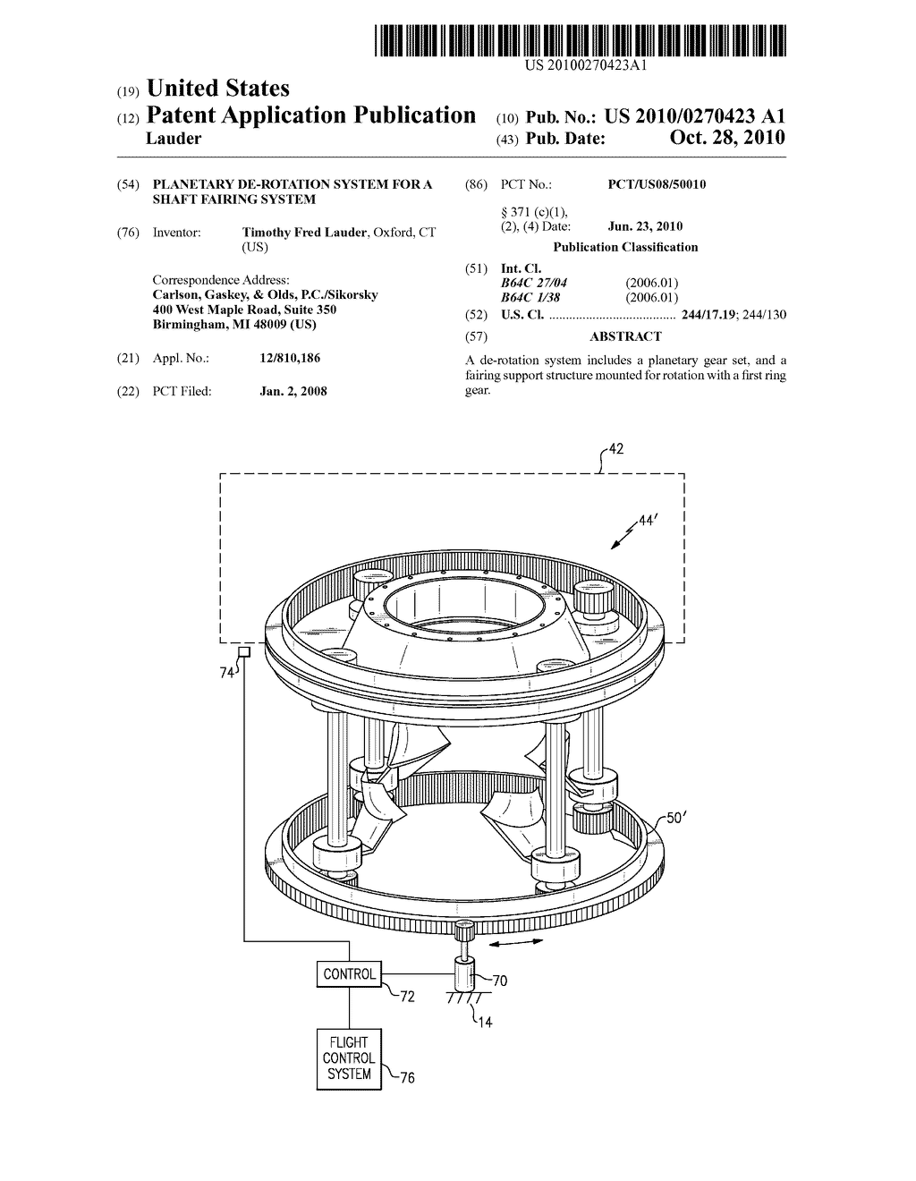 PLANETARY DE-ROTATION SYSTEM FOR A SHAFT FAIRING SYSTEM - diagram, schematic, and image 01