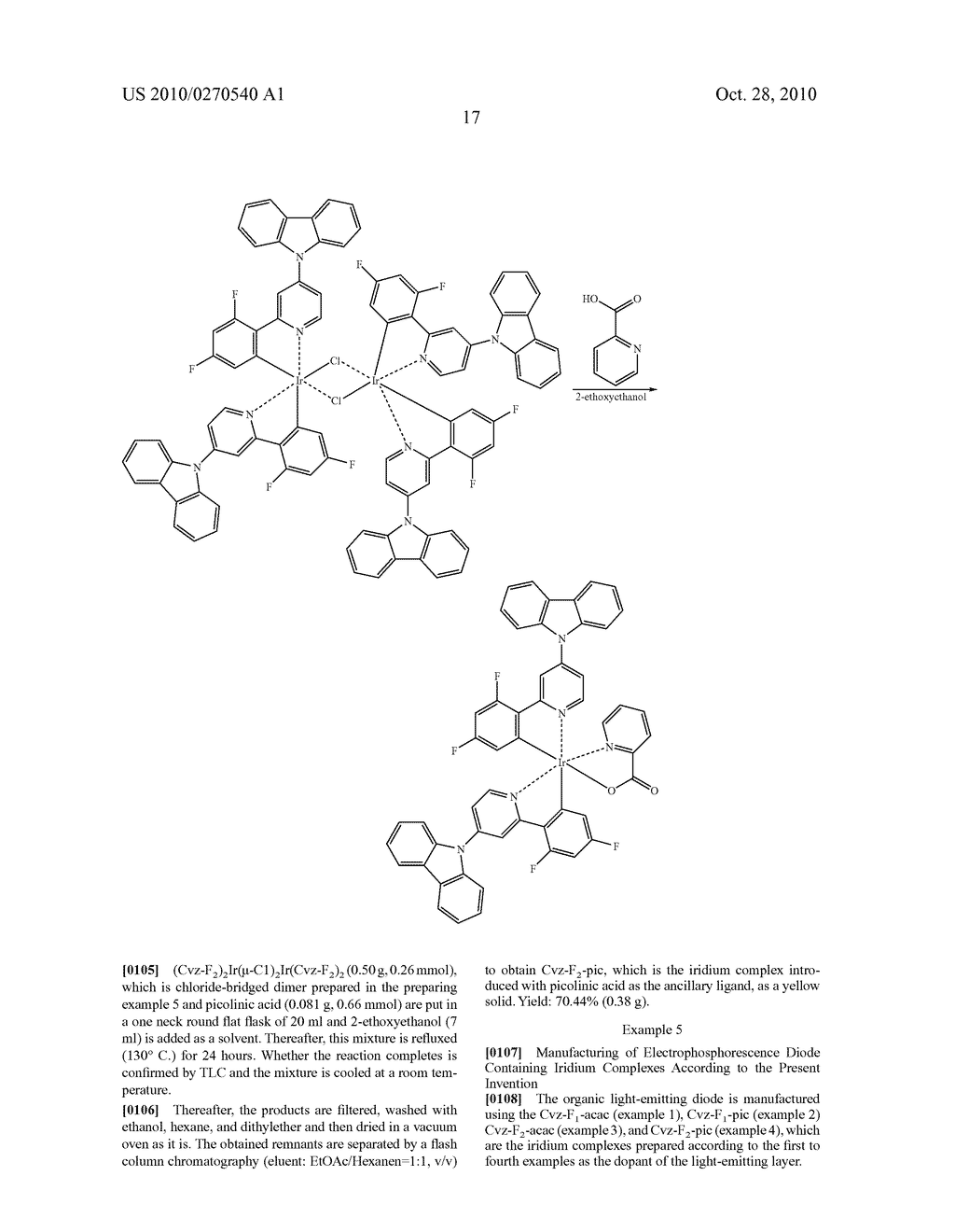 Iridium Complex Containing Carbazole-Substituted Pyridine and Phenyl Derivatives as Main Ligand and Organic Light-Emitting Diodes Containing the Same - diagram, schematic, and image 25