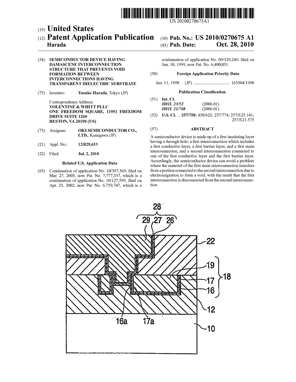 SEMICONDUCTOR DEVICE HAVING DAMASCENE INTERCONNECTION STRUCTURE THAT PREVENTS VOID FORMATION BETWEEN INTERCONNECTIONS HAVING TRANSPARENT DIELECTRIC SUBSTRATE - diagram, schematic, and image 01