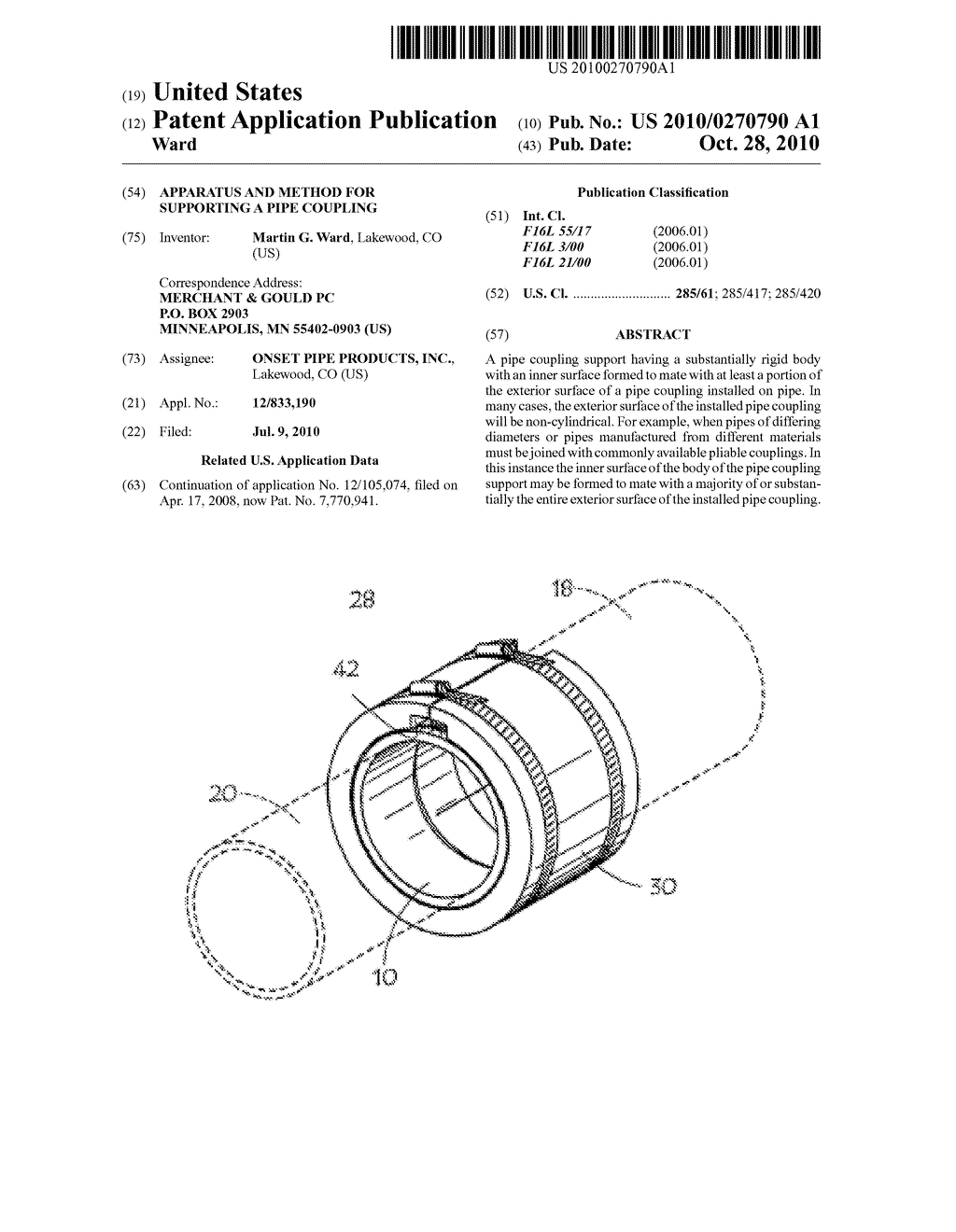 APPARATUS AND METHOD FOR SUPPORTING A PIPE COUPLING - diagram, schematic, and image 01