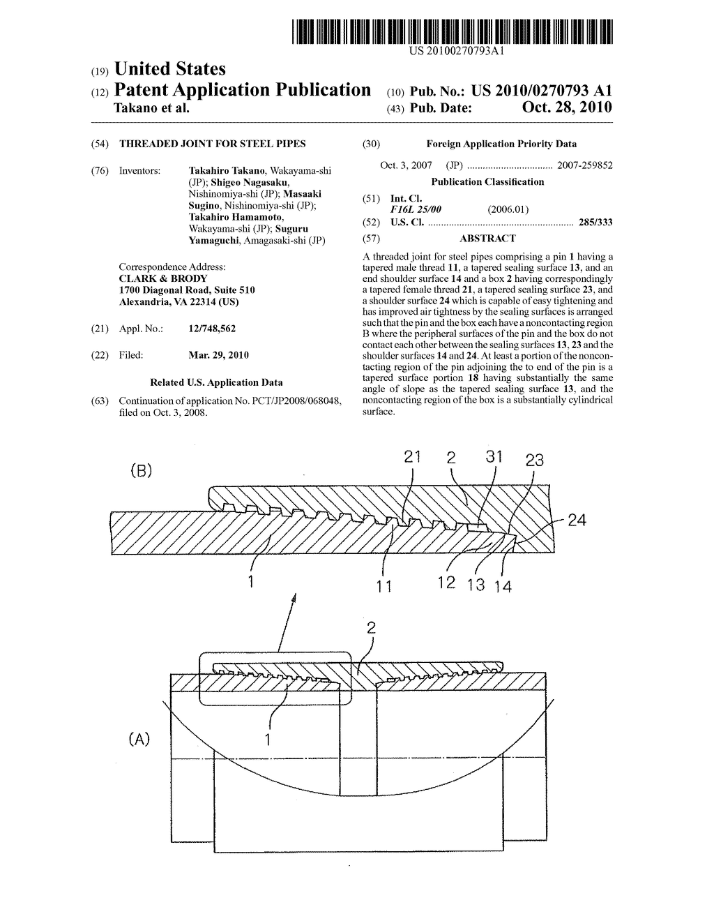 THREADED JOINT FOR STEEL PIPES - diagram, schematic, and image 01